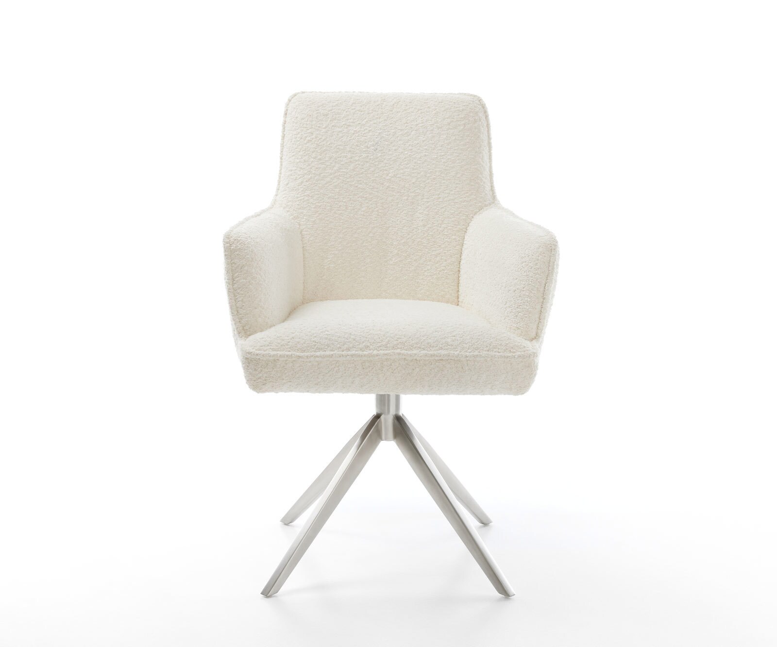 Chaise-pivotante Heira-Flex bouclé blanc pied croisé large acier inoxydable brossé pivotement sur 360° fonction bascule ressorts ensachés 1