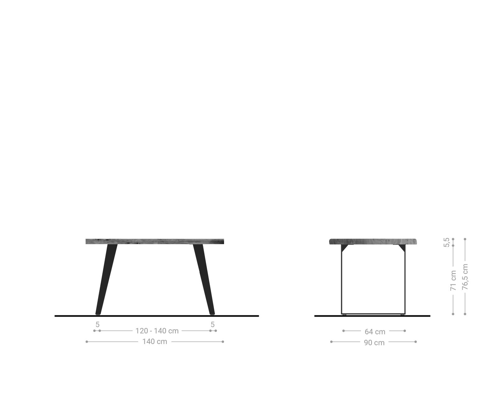 Table-à-manger Edge 140x90 XL acacia nature métal incliné Live-Edge 4 Table-à-manger Edge 140x90 XL acacia nature métal incliné Live-Edge 4