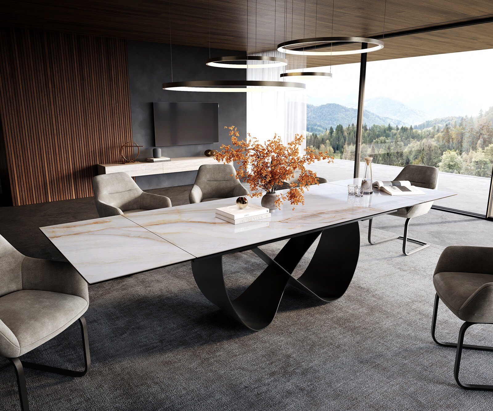 Table à manger extensible Edge 200-300x100 cm céramique Onyx Pearl Infinity métal noir 1