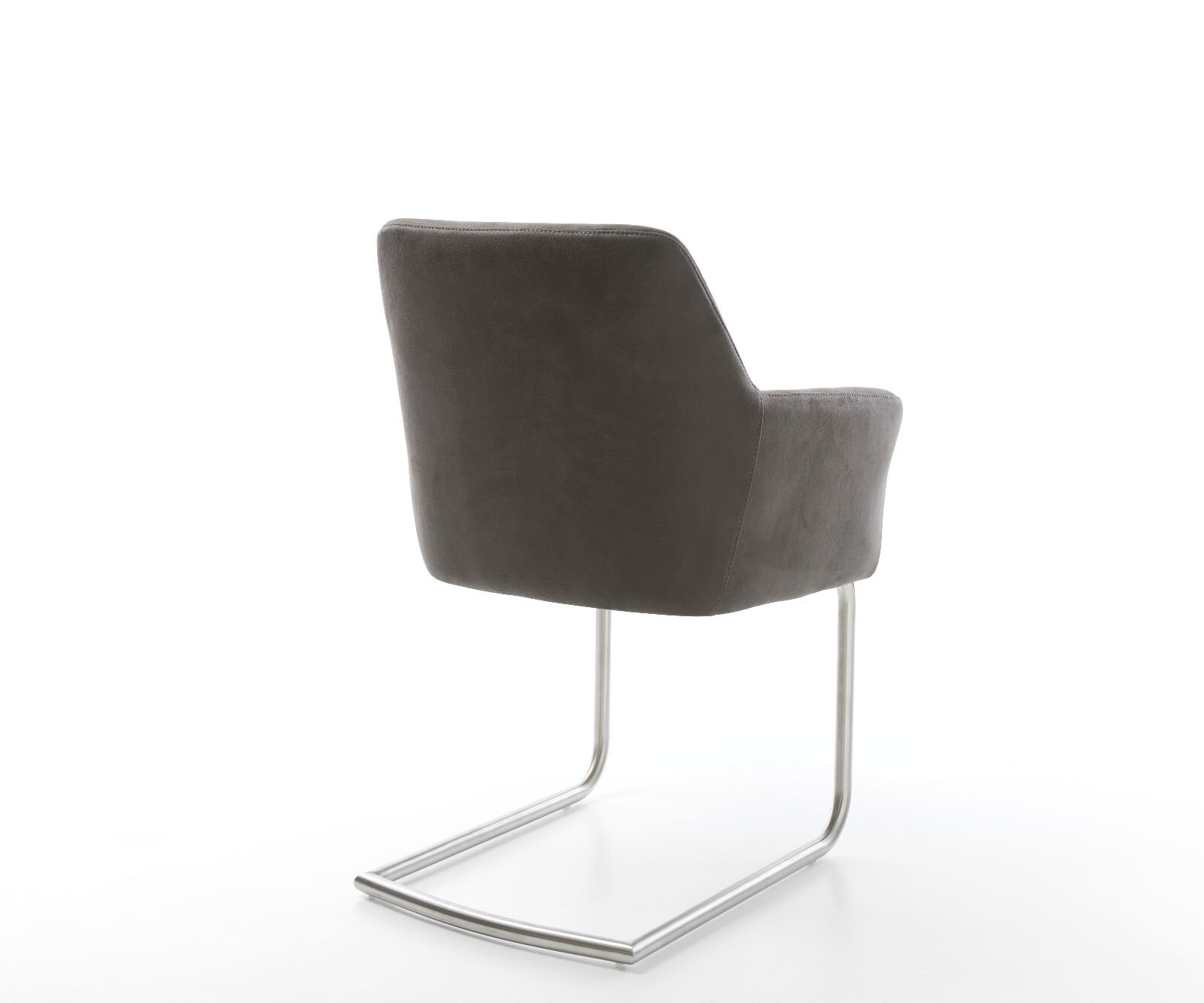 Cantilever Xana-Flex avec accoudoirs microvelours anthracite vintage pied cantilever rond acier inoxydable brossé ressorts ensachés 5