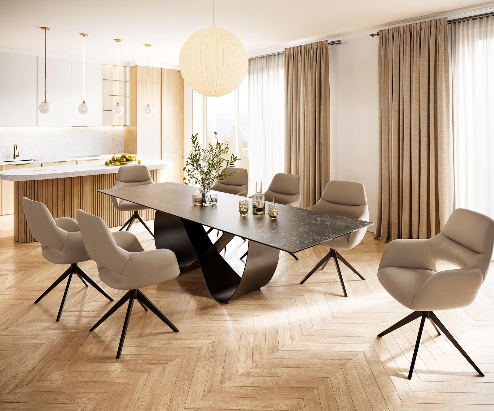 Table à manger Edge 300x100 Céramique Laminam® Nero Greco Anthracite Infinity Métal Noir 6