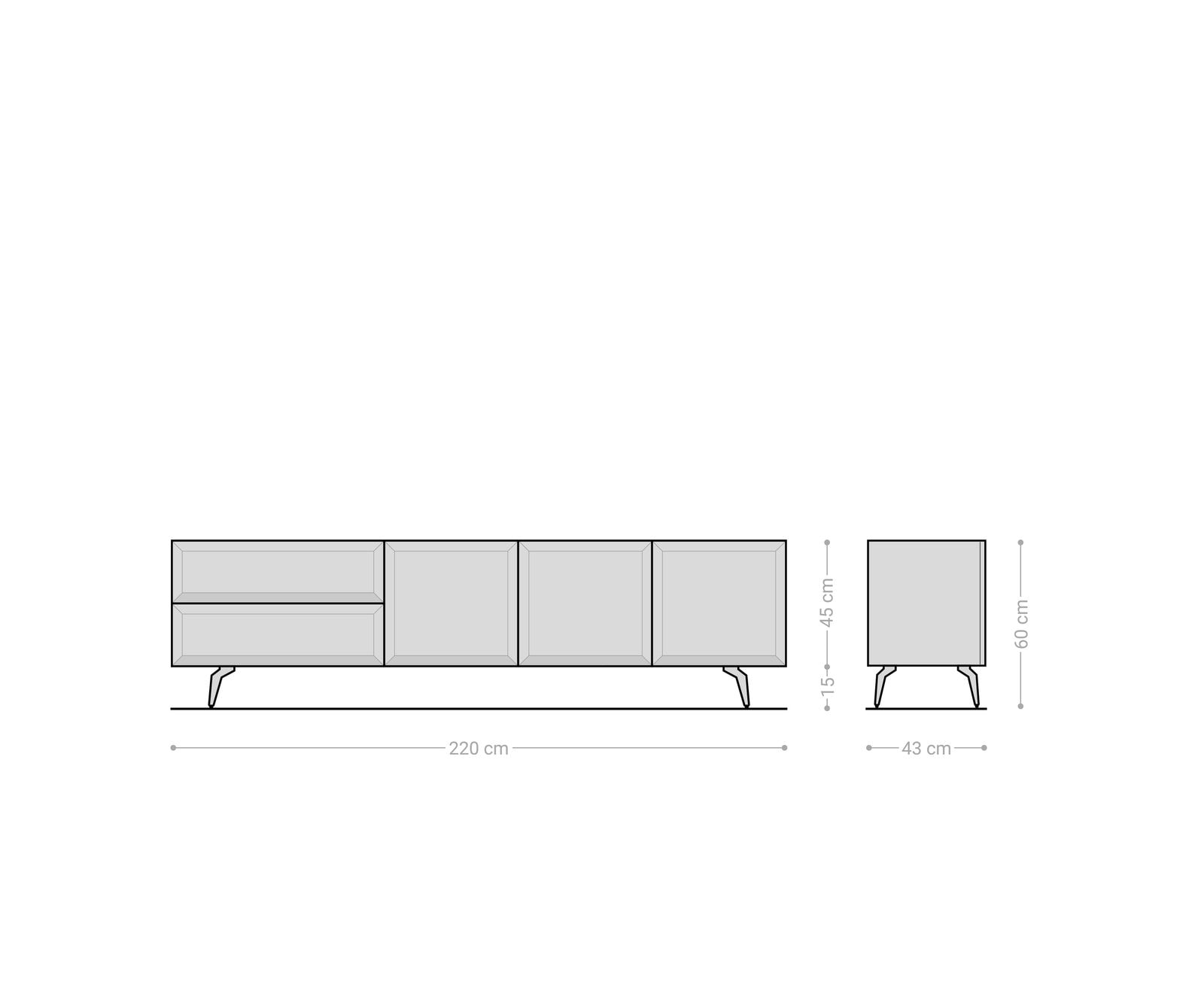 Meuble-TV Marellia 220 cm Gris 3 portes 2 tiroirs Pied équerre inoxydable 6 Meuble-TV Marellia 220 cm Gris 3 portes 2 tiroirs Pied équerre inoxydable 6