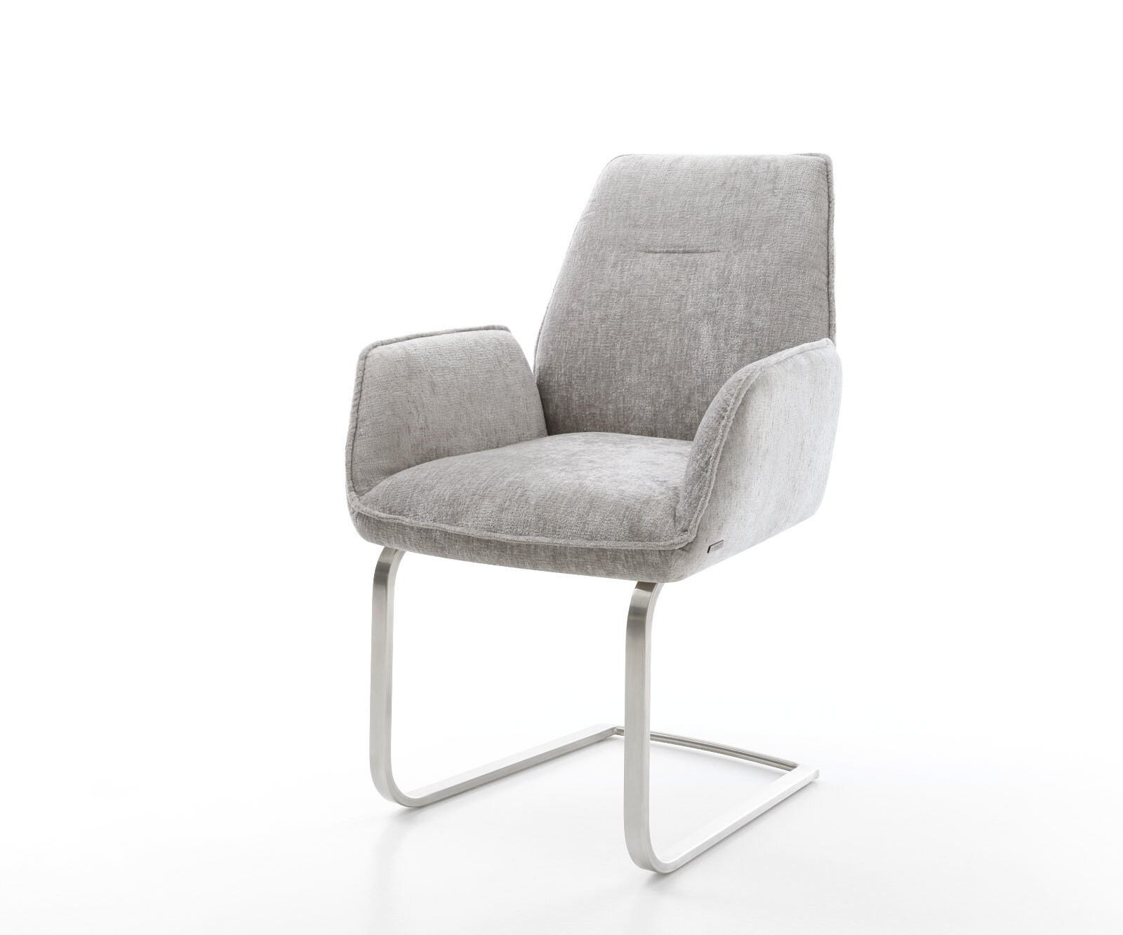 Cantilever Zoa-Flex chenille gris argenté pied cantilever plat acier inoxydable brossé ressorts ensachés