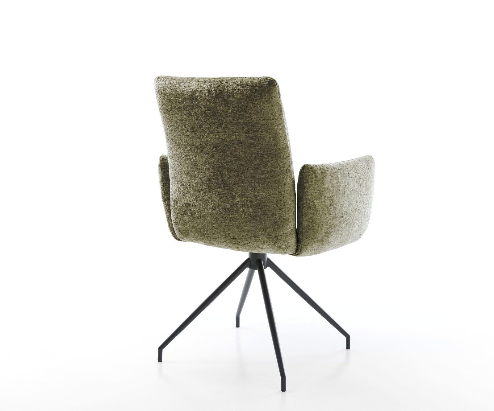 Chaise-pivotante Jova-Flex avec accoudoirs chenille olive pied croisé conique noir pivotement sur 180° ressorts ensachés 4
