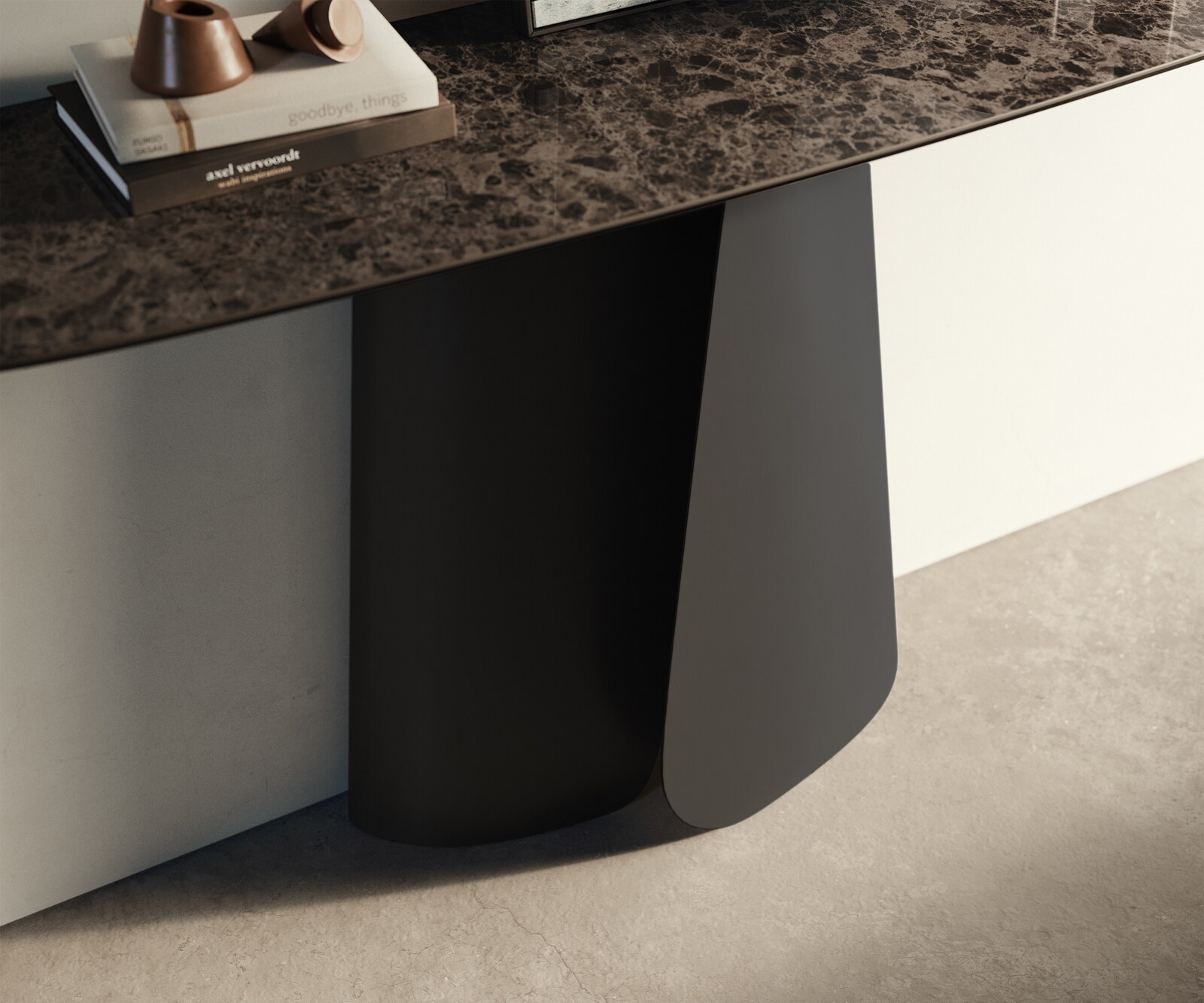 Console Edge forme bateau 140x40 cm Céramique Emperador Extra Lucidato Dunkelbraun Livos Métal Noir 5
