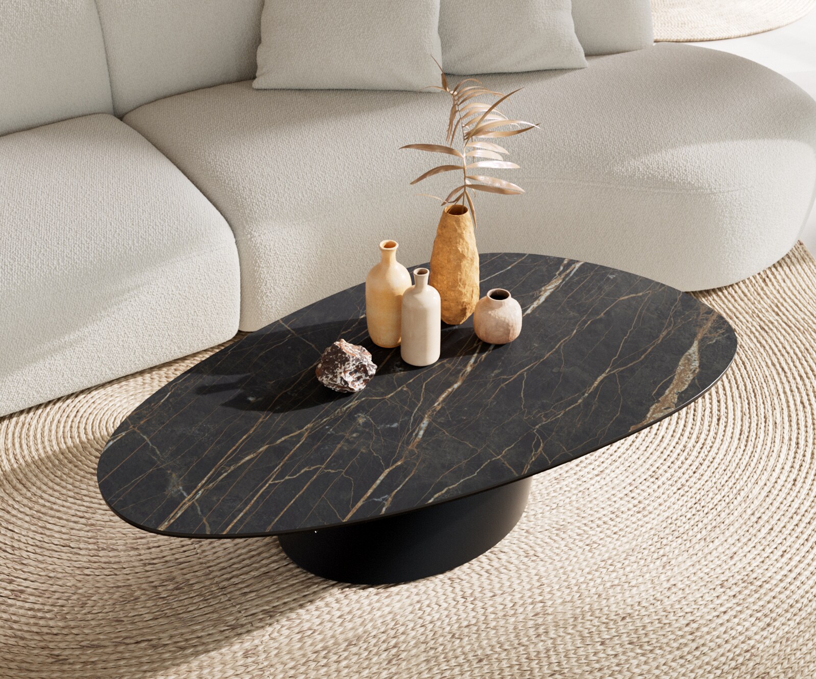 Table basse Edge Oval 140x75 cm céramique Laminam® Noir Desir brun Conis métal noir 4