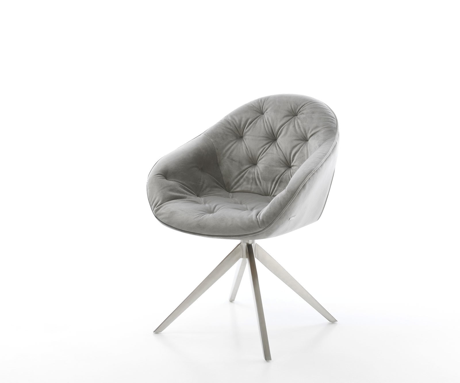 Chaise-pivotante Gaio-Flex velours gris pied croisé large acier inoxydable brossé pivotement sur 360° fonction bascule Chaise-pivotante Gaio-Flex velours gris pied croisé large acier inoxydable brossé pivotement sur 360° fonction bascule