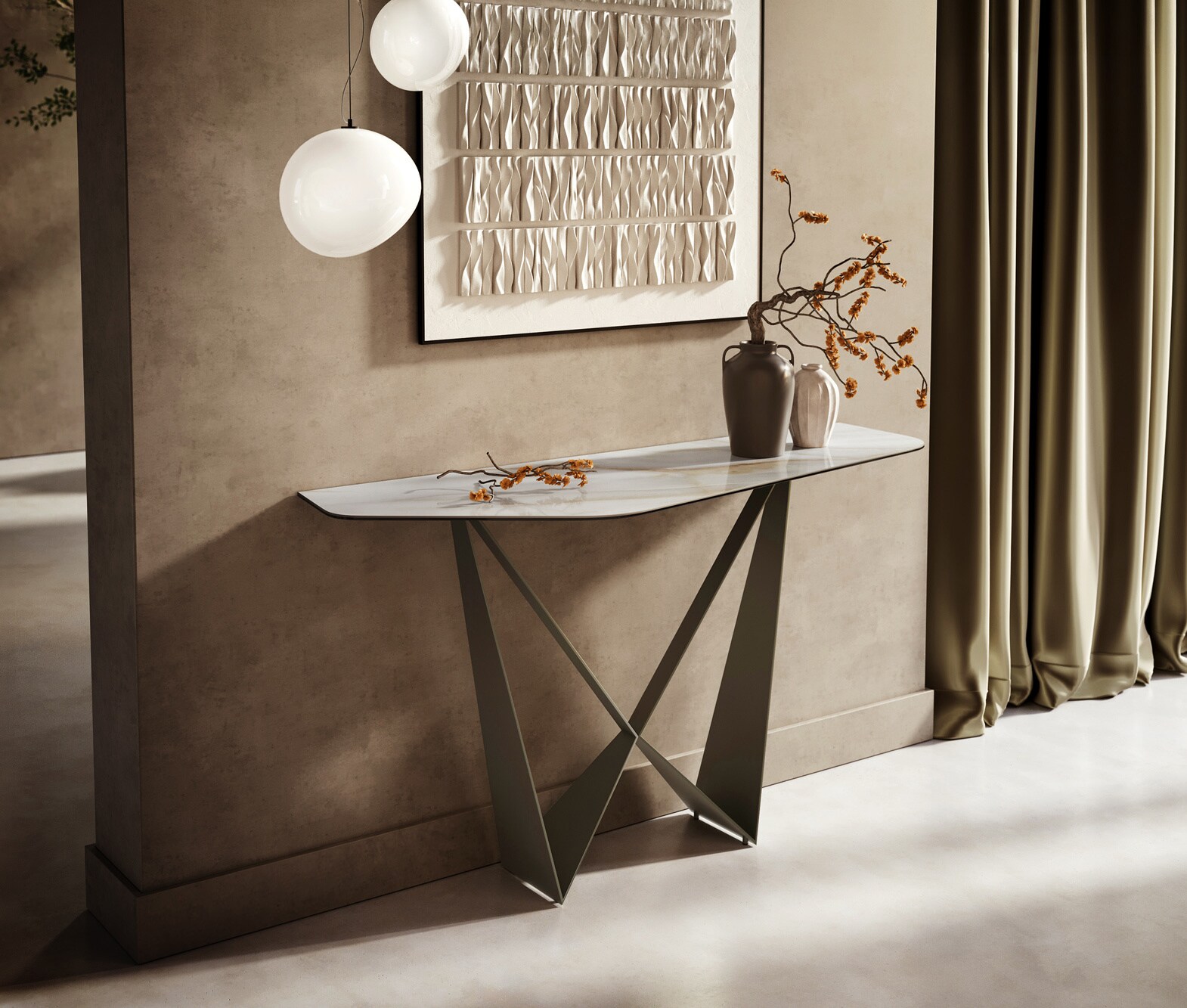 Console Edge Polygonal 140x50 cm Céramique Onyx Pearl Spios Métal Effektfinish Titan 4