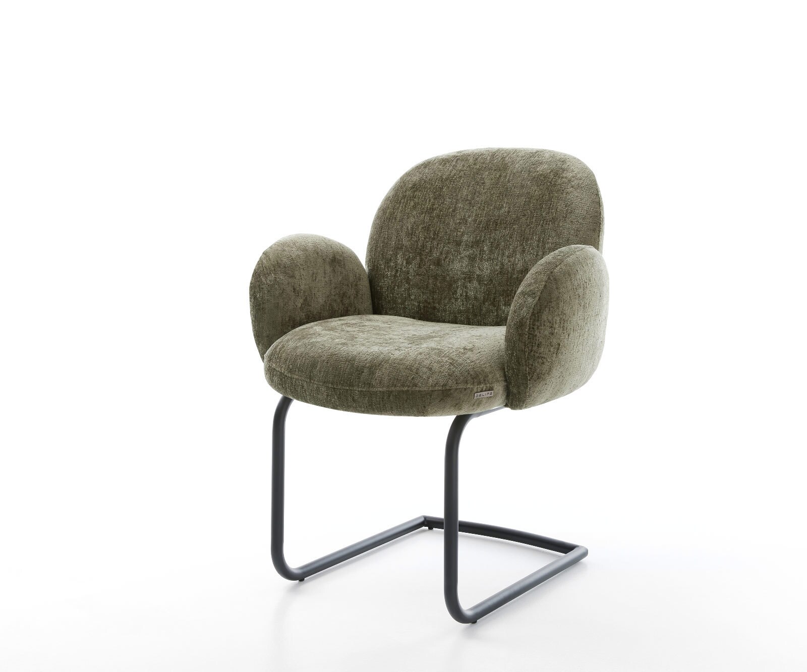 Cantilever Nube-Flex avec accoudoirs chenille olive pied cantilever rond noir ressorts ensachés