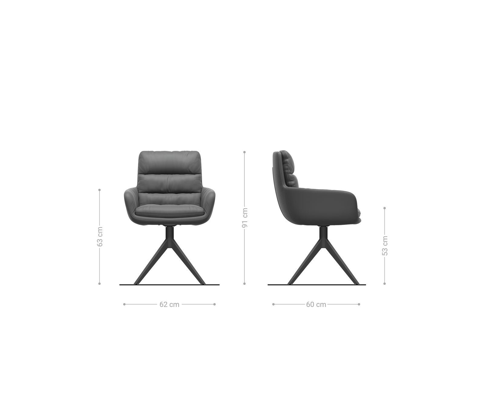 Chaise-de-salle-à-manger Abelia-Flex avec accoudoirs microvelours gris antique pied croisé large acier inoxydable brossé 6