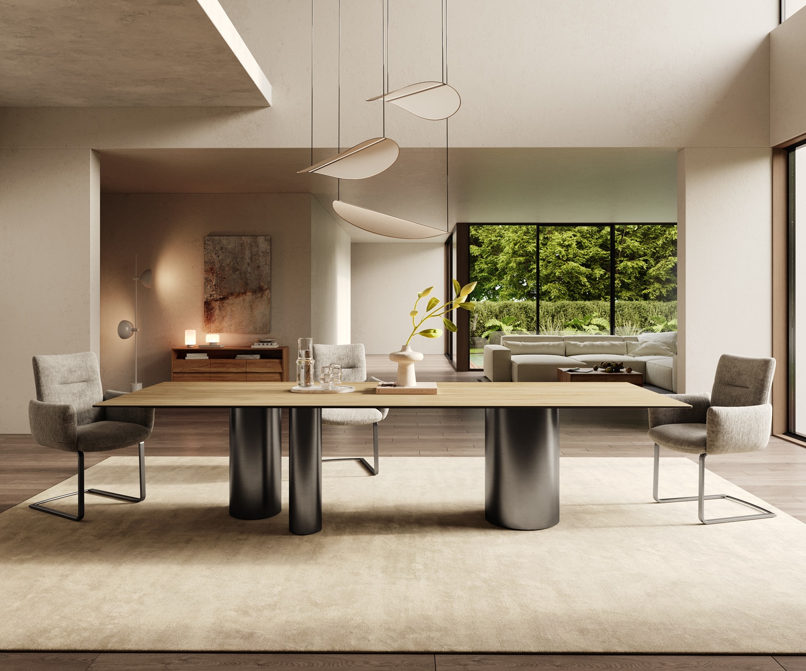 Table à manger Edge 300x100 Céramique Laminam® Sabbia Couleur chêne Troa Acier inoxydable Graphite 2