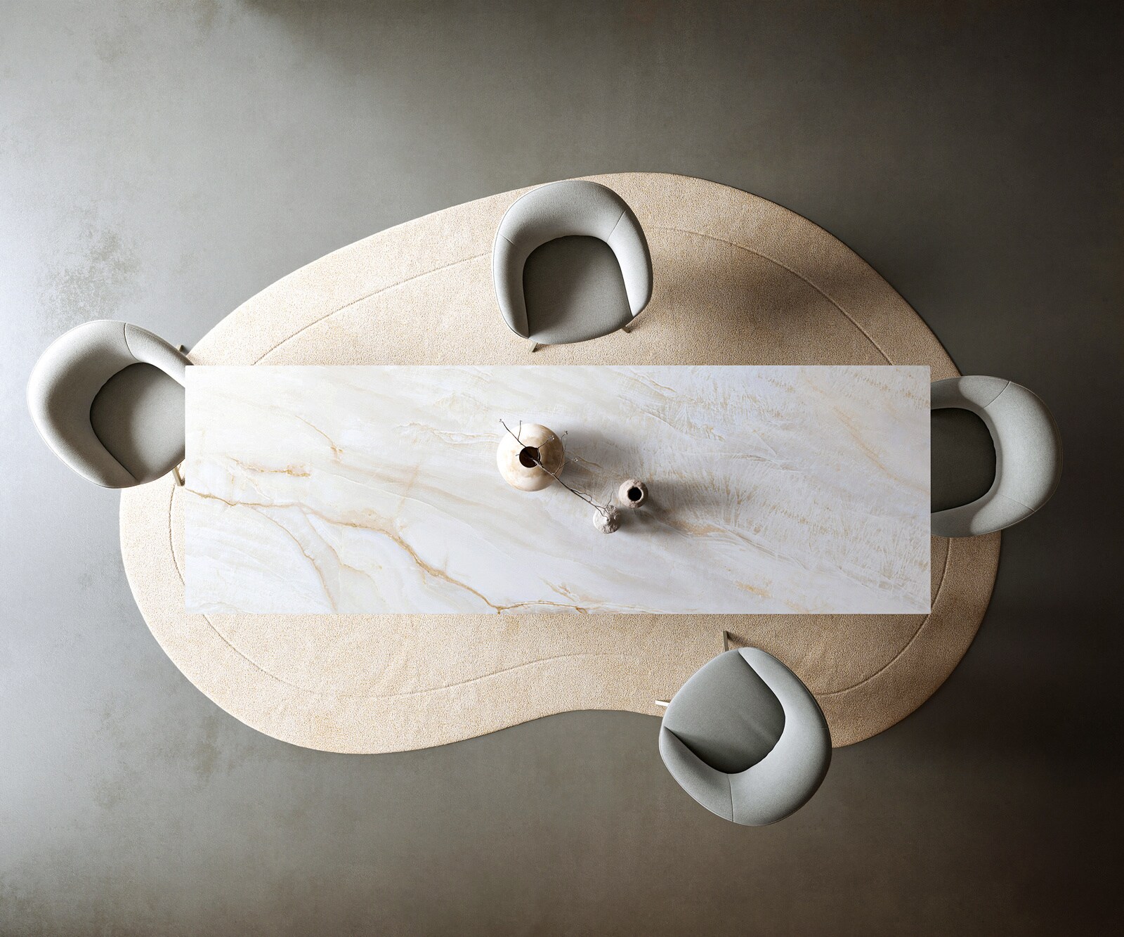 Table à manger Edge 300x100 cm céramique Onyx Pearl Estelar rond métal finition effet titane 5