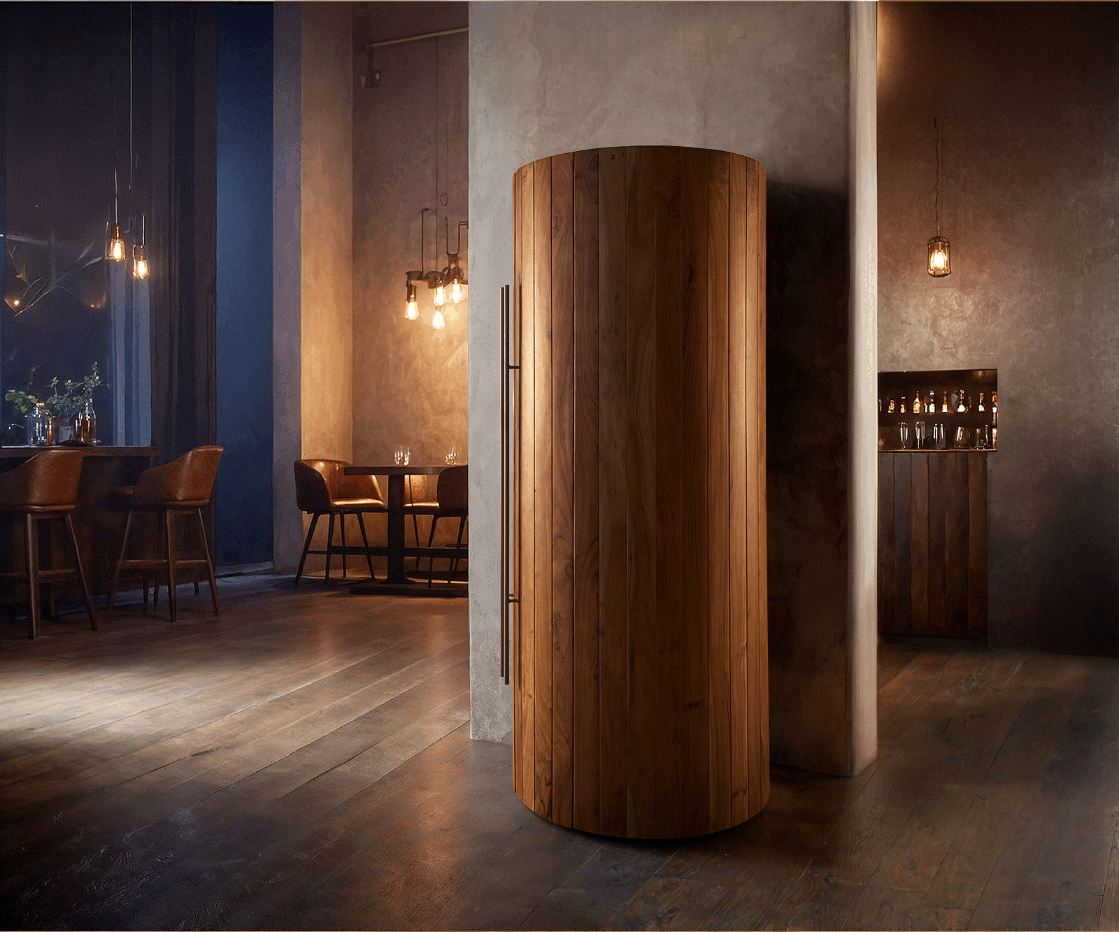 Armoire-bar Tulsa 80x190 cm acacia naturel éclairage LED armoire à vin 3