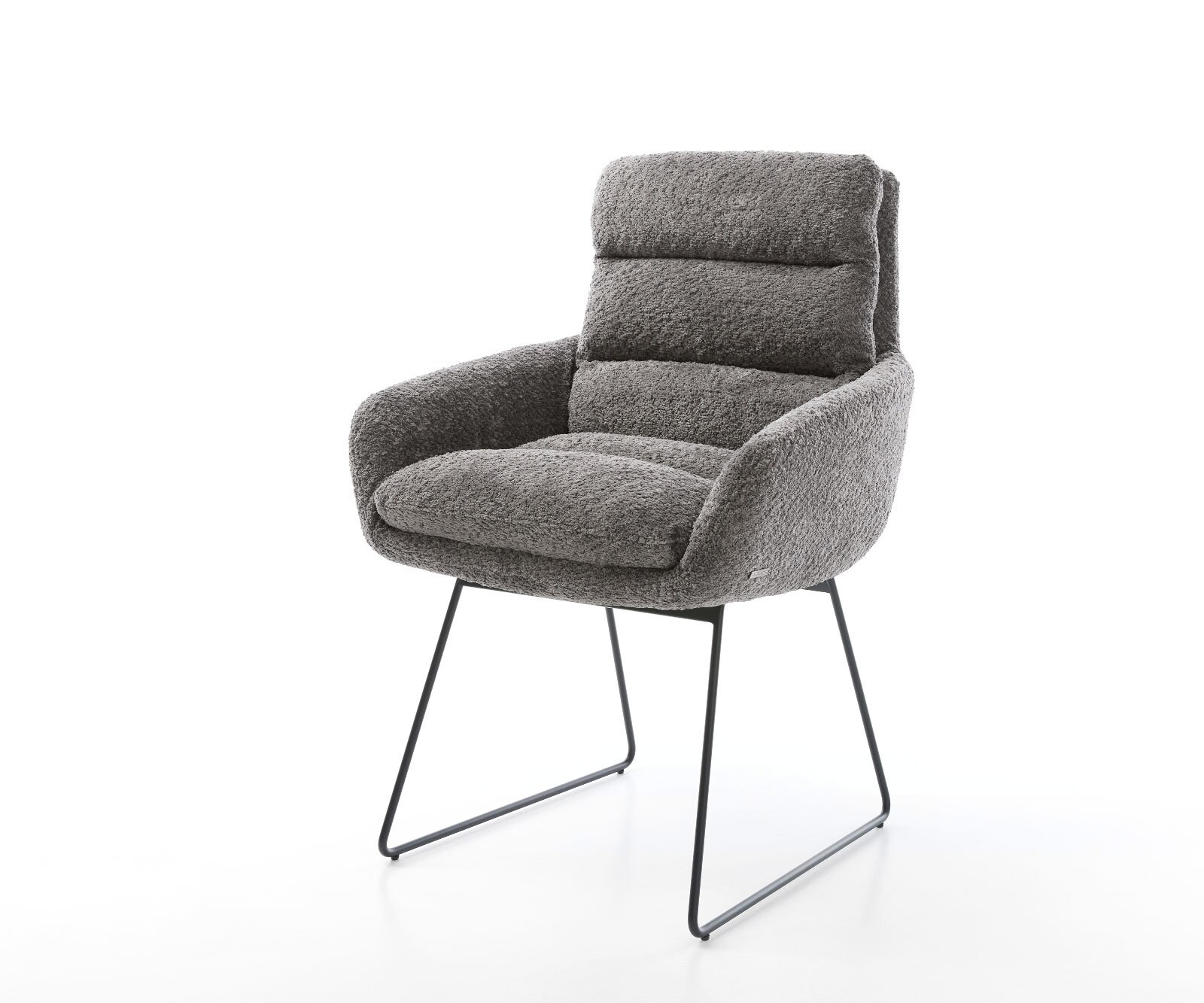 Chaise-de-salle-à-manger Abelia-Flex avec accoudoirs bouclé gris pied trapèze noir