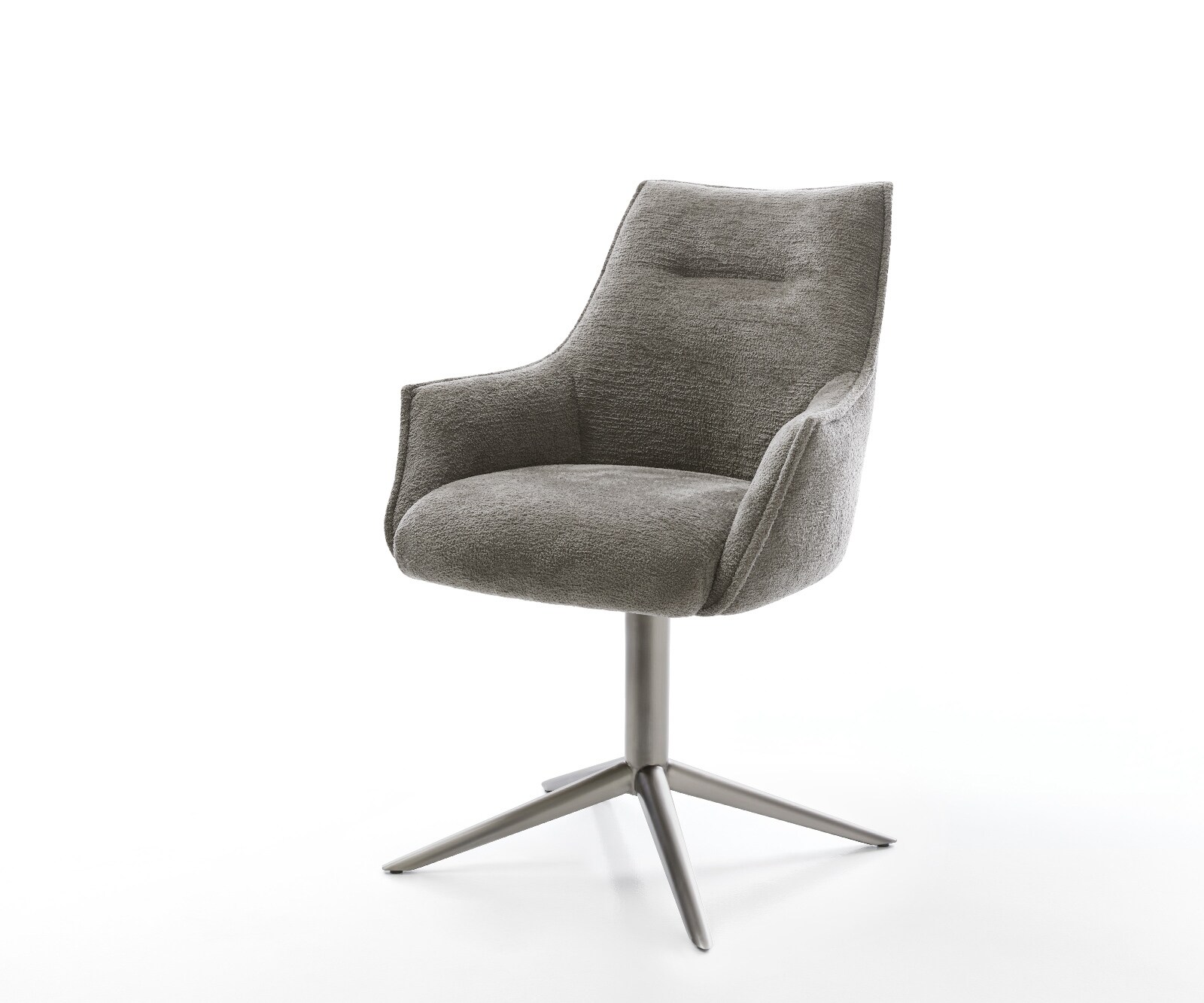 Chaise-pivotante Alja-Flex avec accoudoirs bouclé doux couleur boue pied de chaise 4 branches grafiete pivotement sur 360° fonction bascule resorts ensachés 1