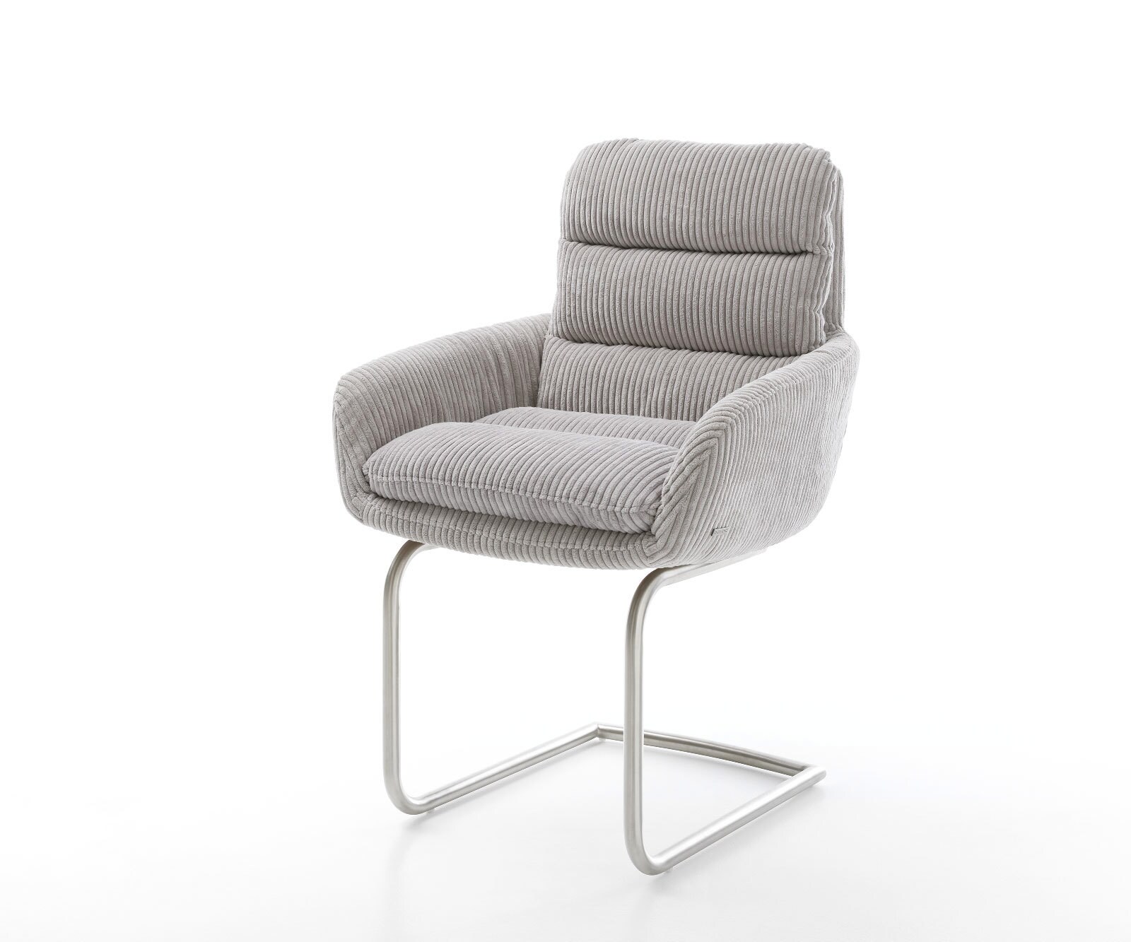 Cantilever Abelia-Flex avec accoudoirs côtelé gris argenté pied cantilever rond acier inoxydable brossé