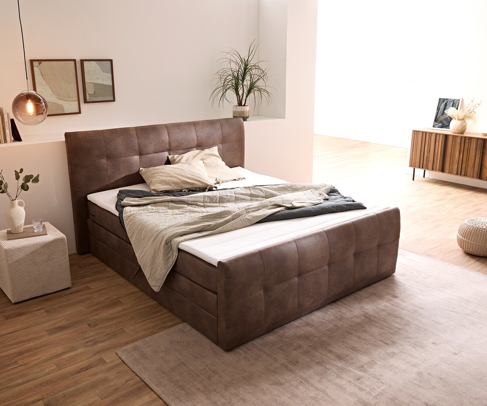 Lit Amarillo 180x200 cm marron avec sur-matelas sommier tapissier 3