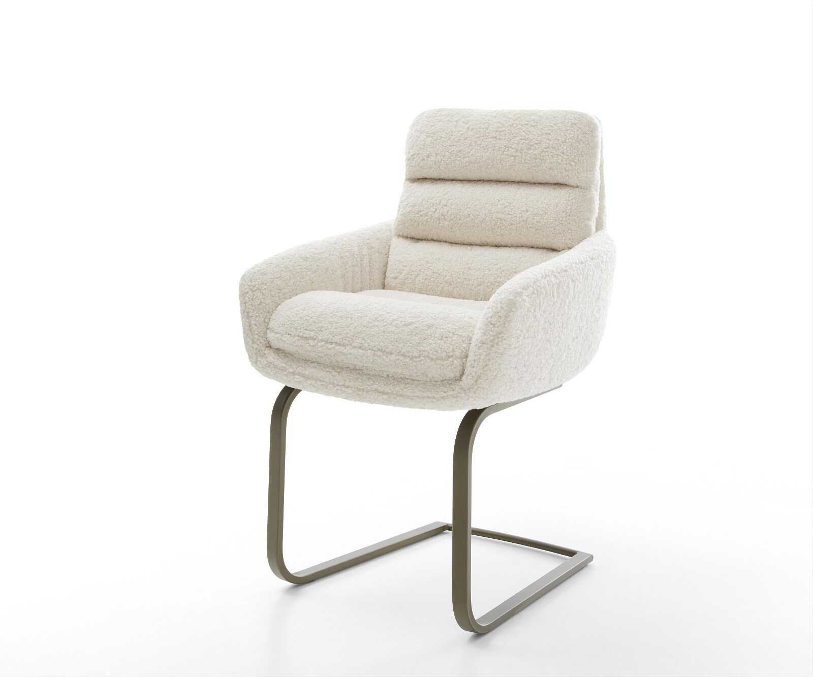 Cantilever Abelia-Flex avec accoudoirs tissu teddy beige pied cantilever plat aspect titane