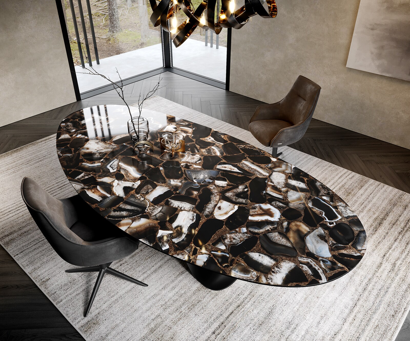 Table à manger Edge Oval 280x130 cm Céramique Iris FMG Agatablack Infinity Métal Noir 1
