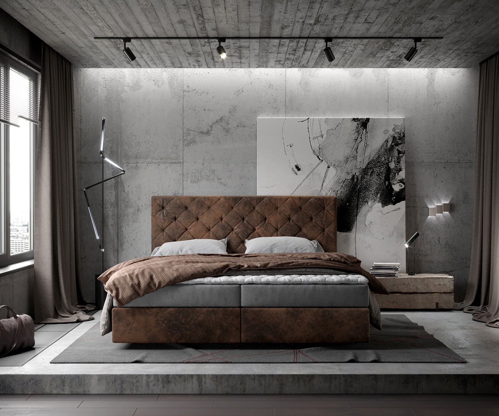 Lit-à-sommier-tapissier Dream-Great 180x200 cm Marron Vintage avec matelas et surmatelas 1