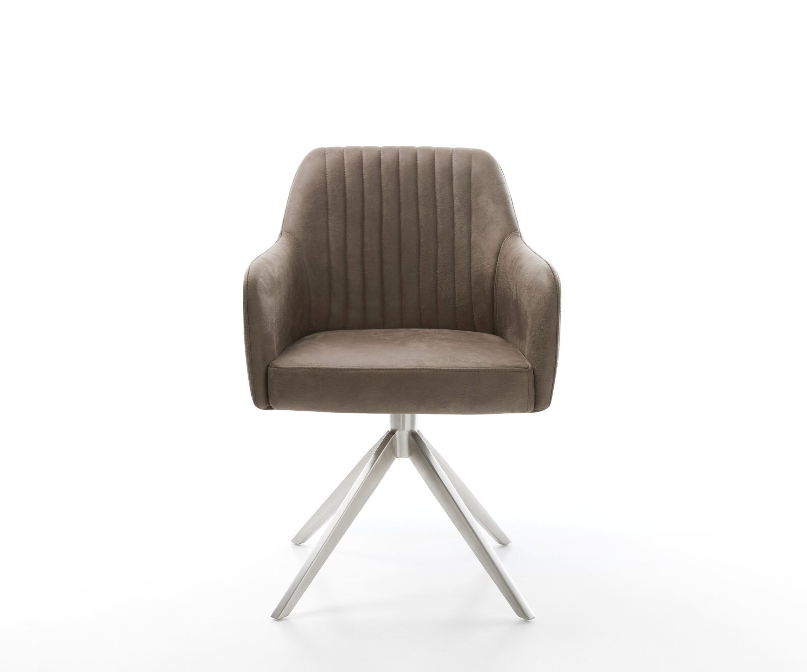 Chaise-pivotante Greg-Flex microvelours taupe vintage pied croisé large acier inoxydable brossé pivotement sur 360° fonction bascule ressorts ensachés 1