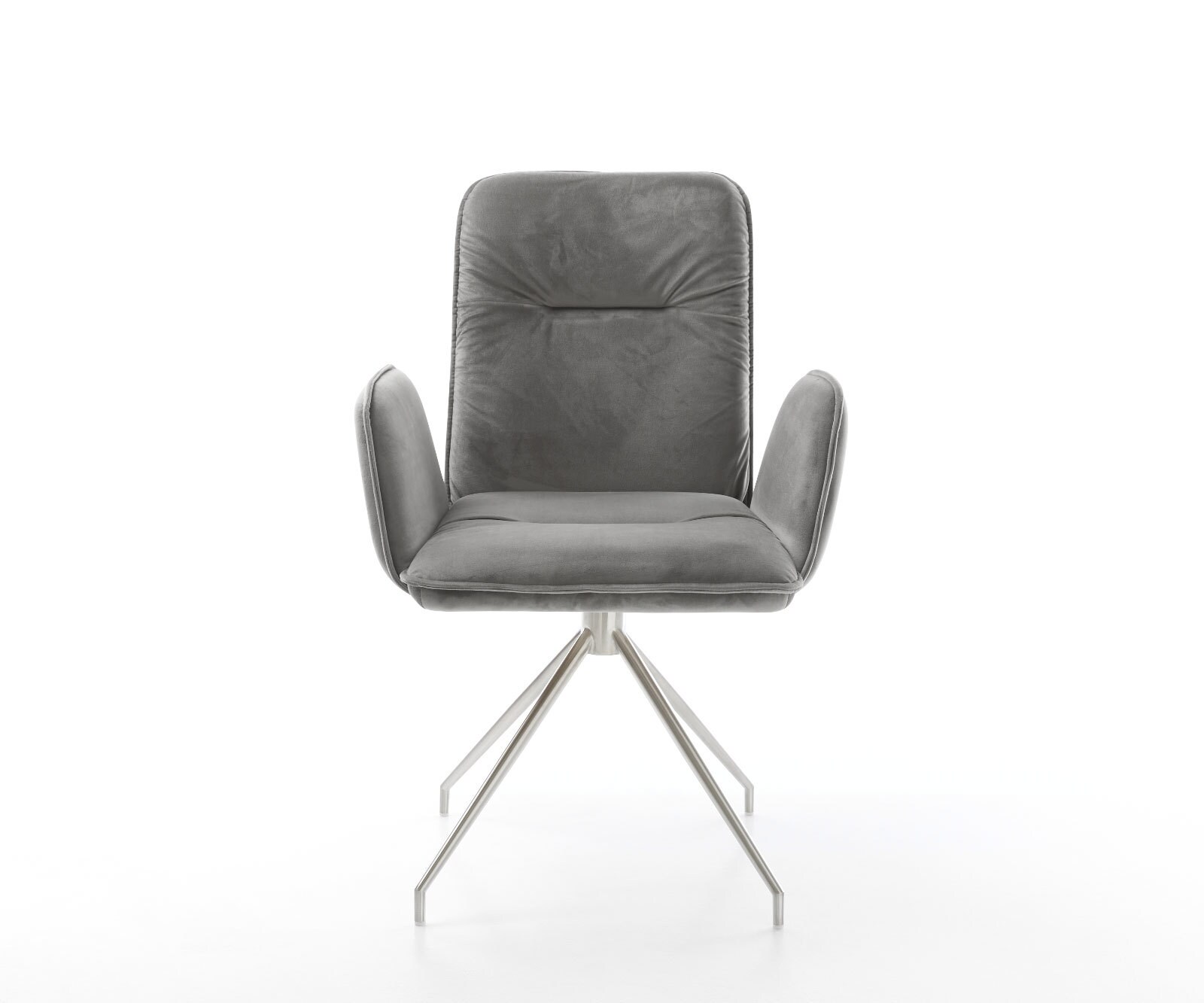 Chaise-de-salle-à-manger Vinja-Flex velours gris pied croisé conique acier inoxydable brossé 1 Chaise-de-salle-à-manger Vinja-Flex velours gris pied croisé conique acier inoxydable brossé 1