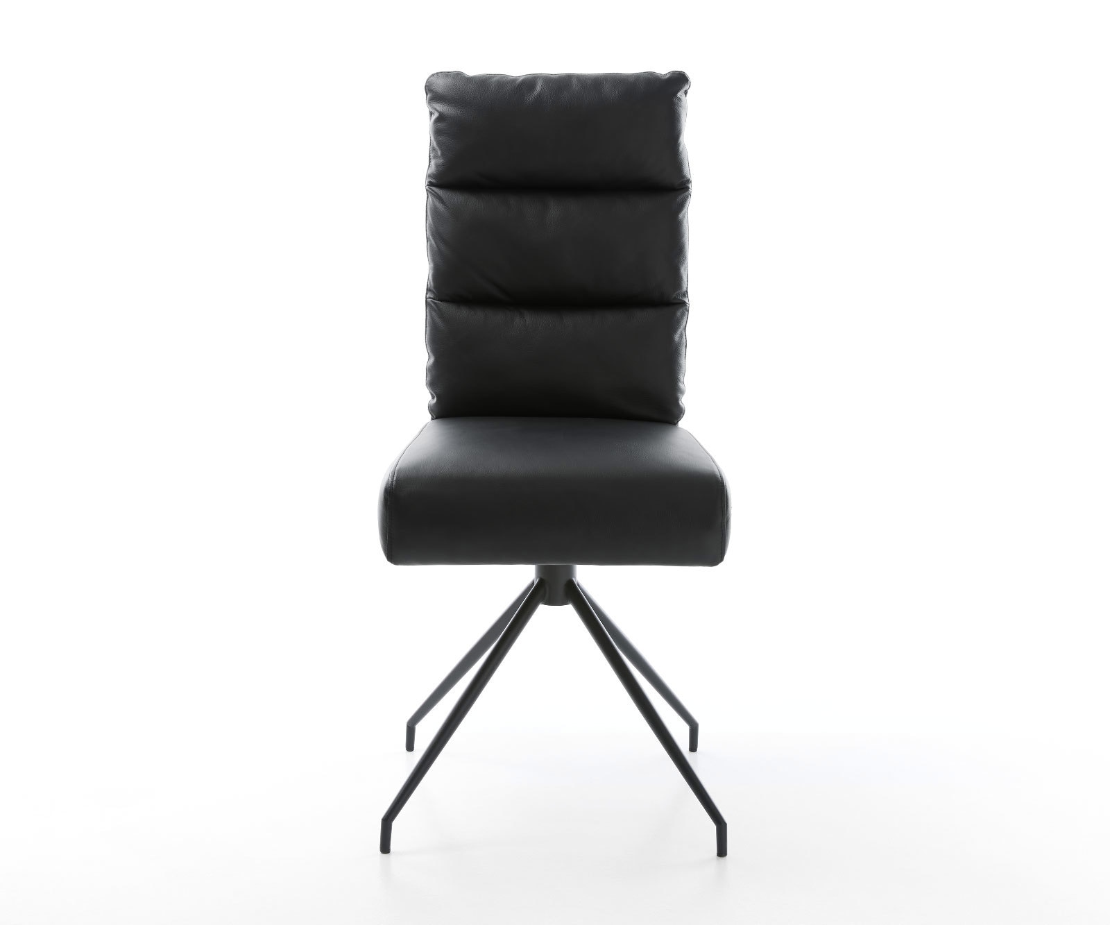 Chaise-de-salle-à-manger Pela-Flex cuir de vache noir pied croisé conique noir ressorts ensachés 1 Chaise-de-salle-à-manger Pela-Flex cuir de vache noir pied croisé conique noir ressorts ensachés 1