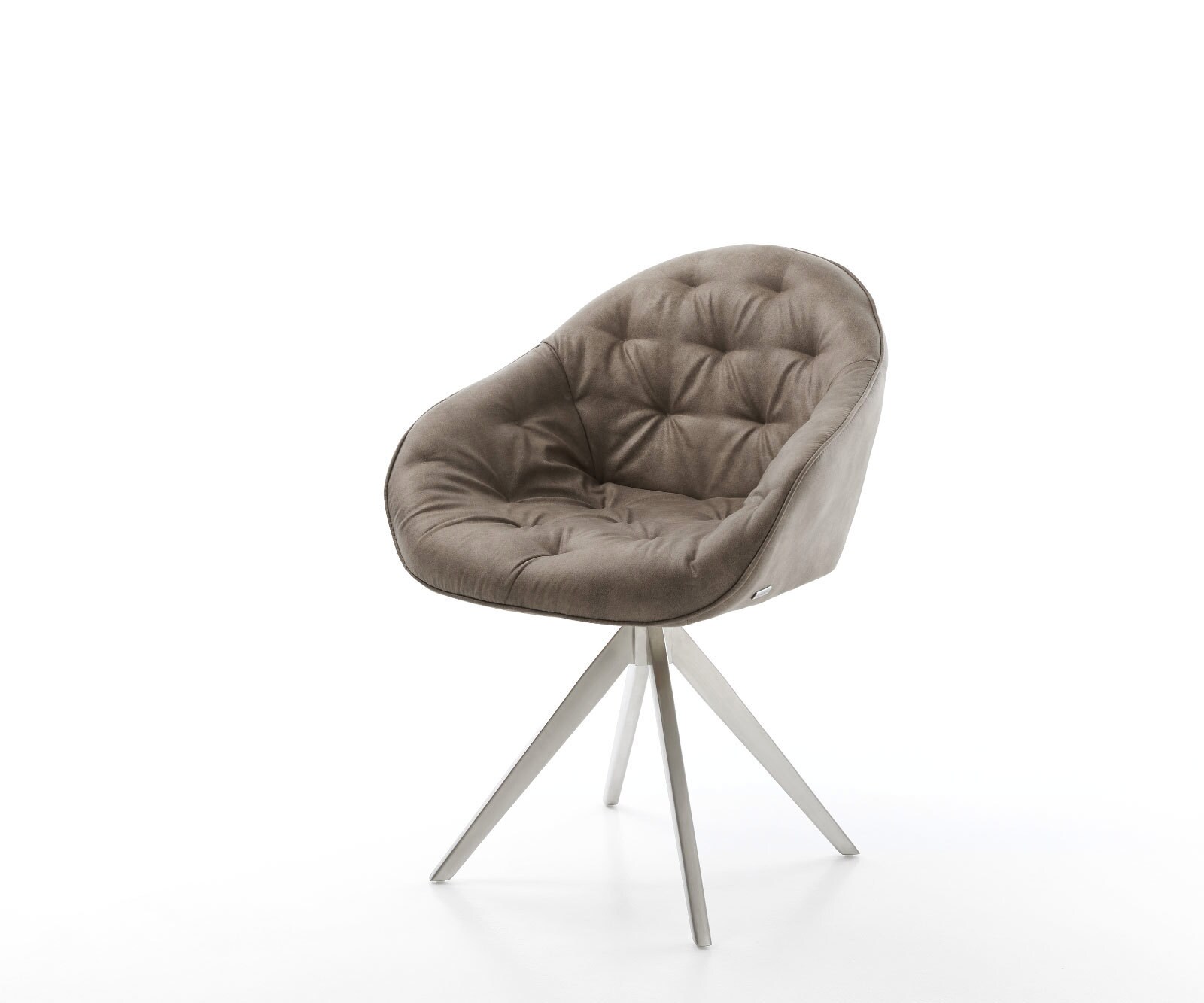 Chaise-de-salle-à-manger Gaio-Flex microvelours taupe vintage pied croisé angulaire acier inoxydable brossé