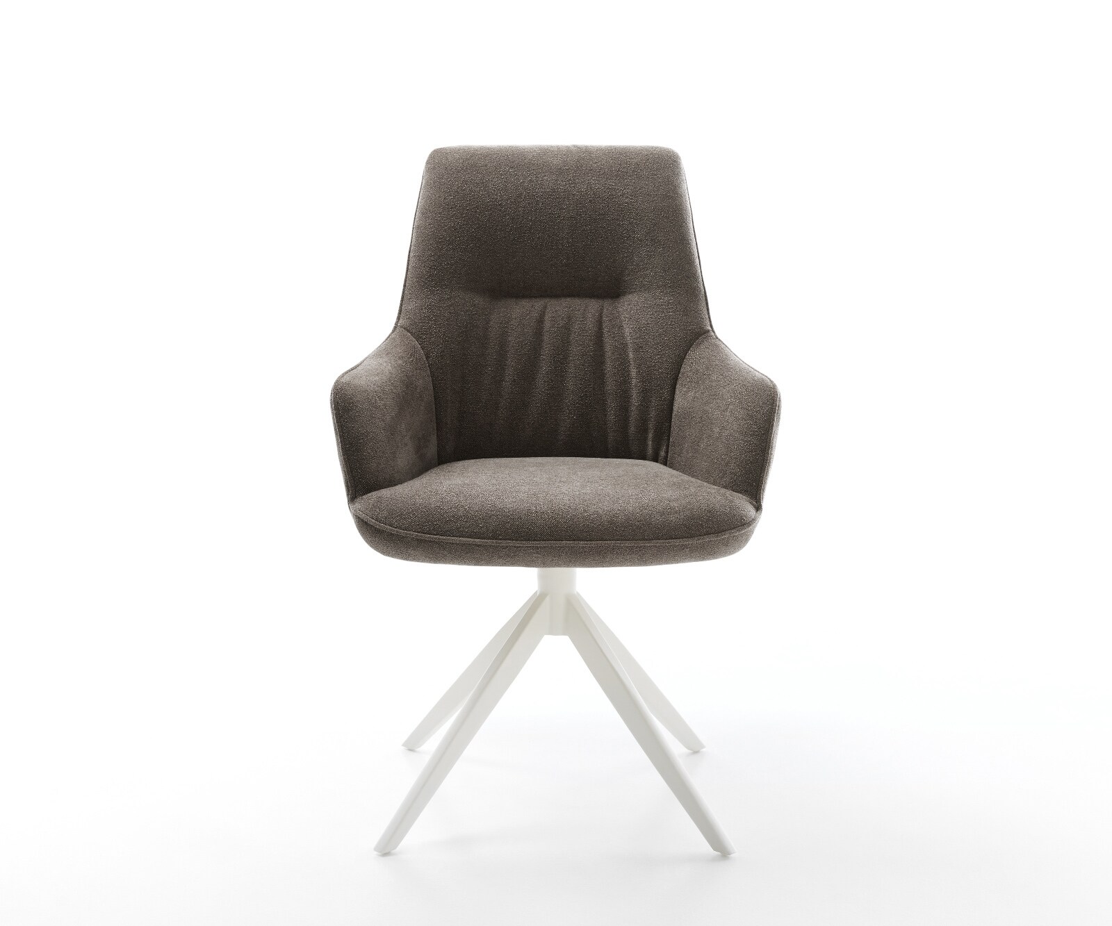 Chaise-pivotante Zelia-Flex avec accoudoirs tissu structuré doux taupe pied croisé large blanc pivotement sur 360° fonction bascule ressorts ensachés 2