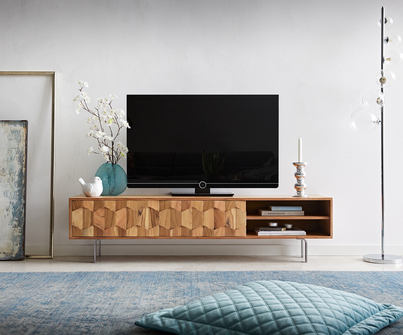 Buffet bas Fevo 160 cm acacia nature 2 portes Pied-L 1