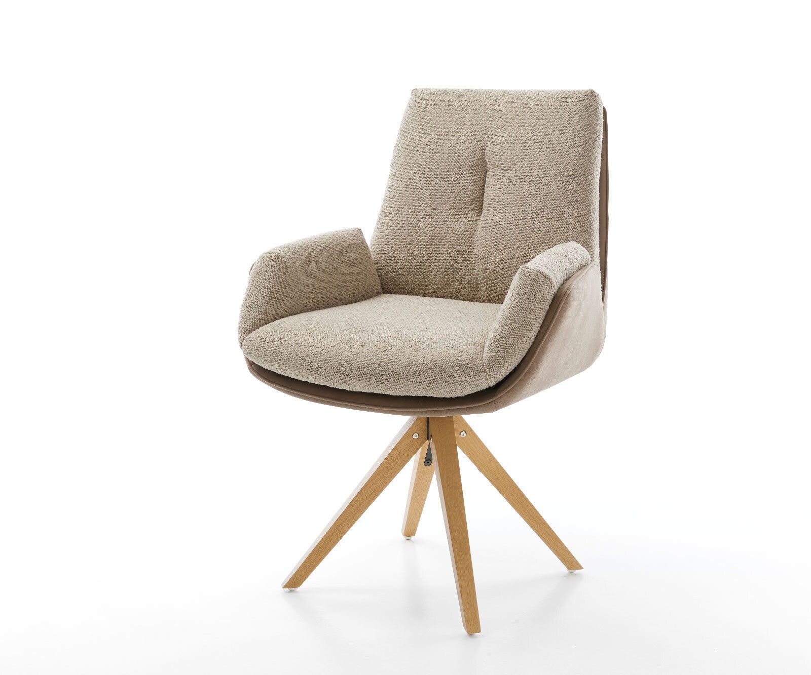 Chaise-pivotante Clea-Flex tissu mixte couleur boue pied en bois angulaire naturel pivotement sur 180°