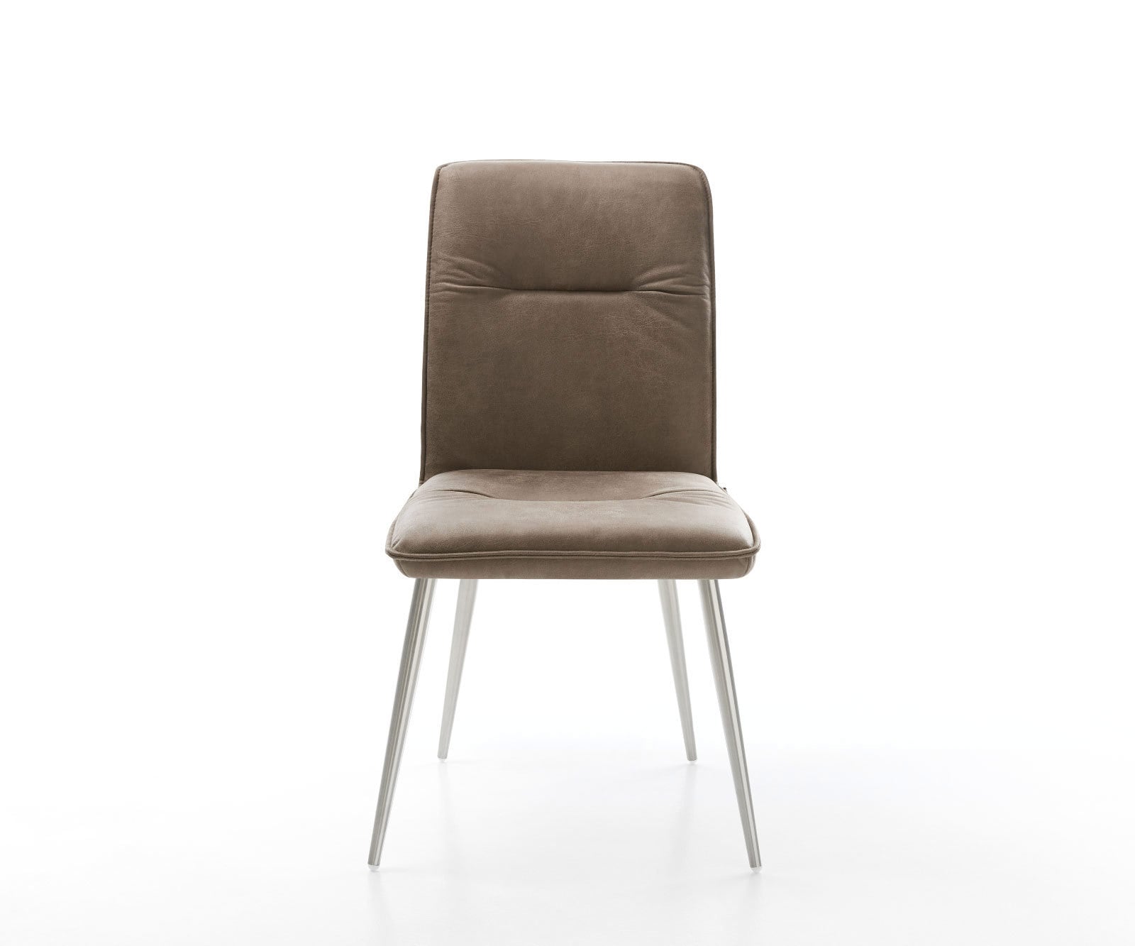 Chaise-de-salle-à-manger Vinjo-Flex microvelours taupe vintage 4 pieds coniques acier inoxydable brossé 1 Chaise-de-salle-à-manger Vinjo-Flex microvelours taupe vintage 4 pieds coniques acier inoxydable brossé 1