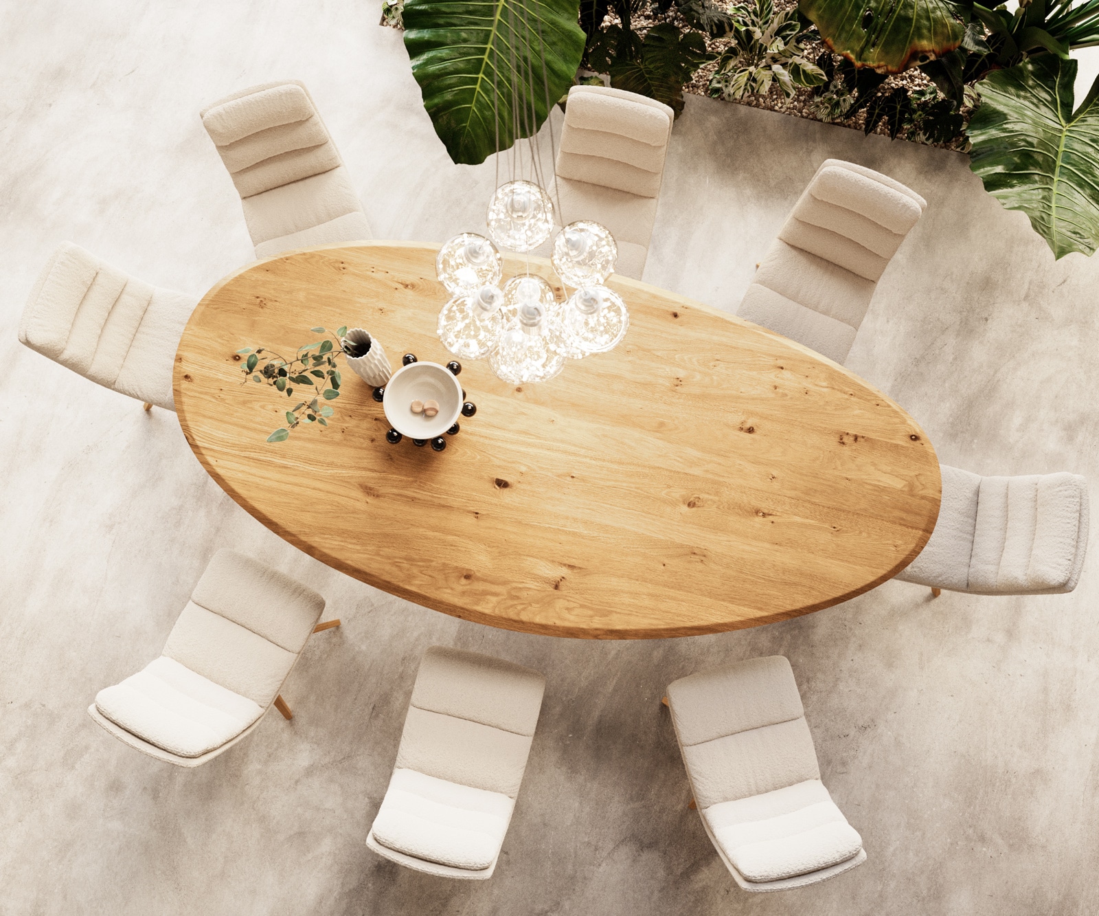 Table à manger Edge ovalee 280x130x2,5 chêne naturee Zenthara Angulaire acier inoxydable Flow-Edge 2