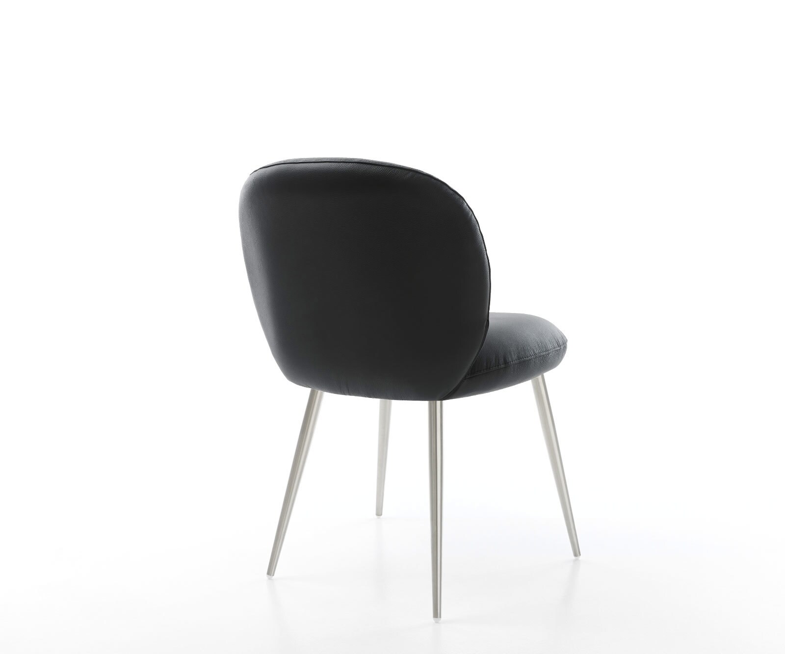 Chaise-de-salle-à-manger Nube-Flex cuir de vache noir 4 pieds coniques acier inoxydable brossé ressorts ensachés 4 Chaise-de-salle-à-manger Nube-Flex cuir de vache noir 4 pieds coniques acier inoxydable brossé ressorts ensachés 4