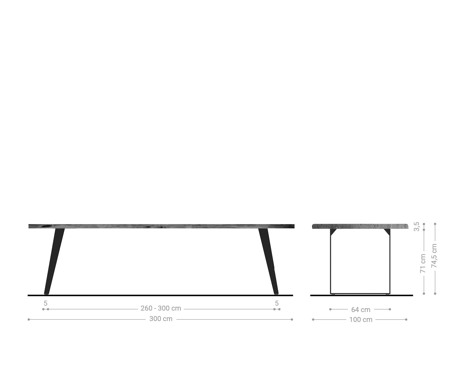 Table-à-manger Edge 300x100 acacia marron métal incliné Live-Edge 6