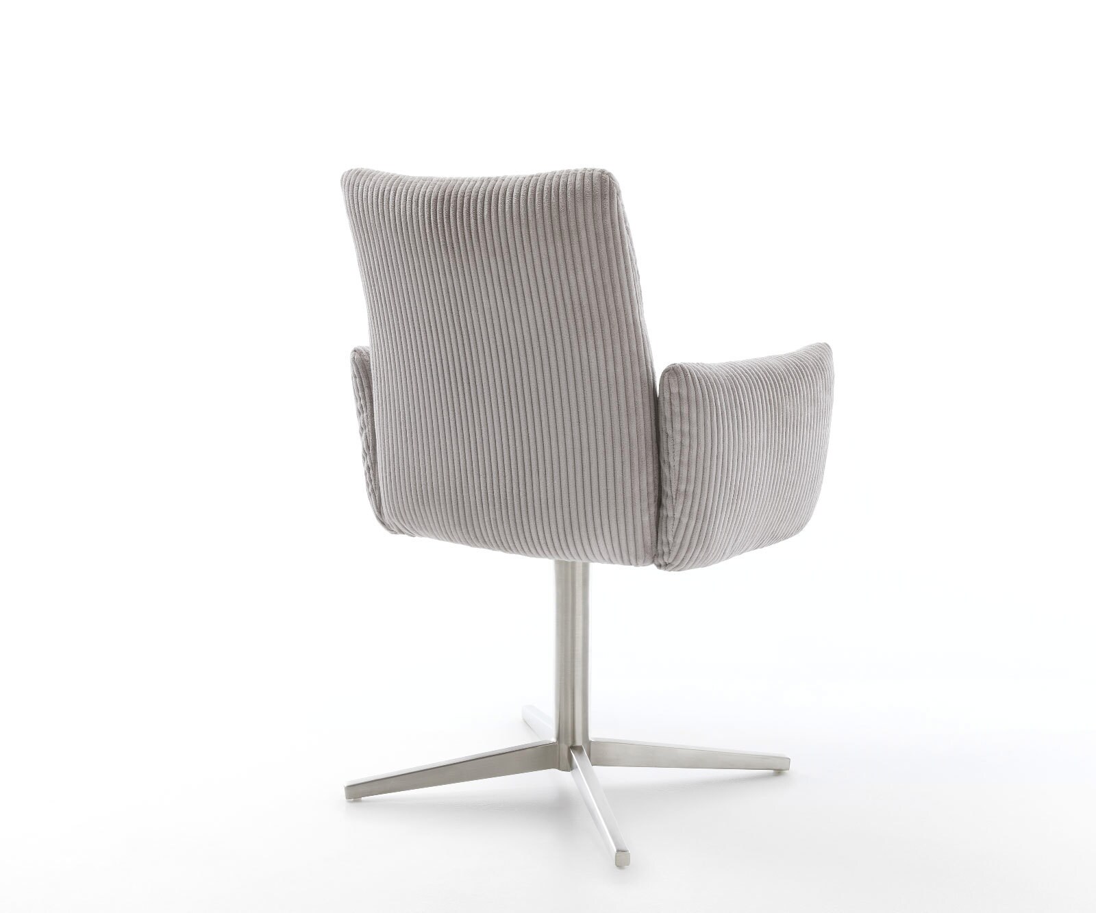 Chaise-pivotante Jova-Flex avec accoudoirs côtelé gris argenté pied de chaise 4 branches acier inoxydable brossé pivotement sur 360° ressorts ensachés 4