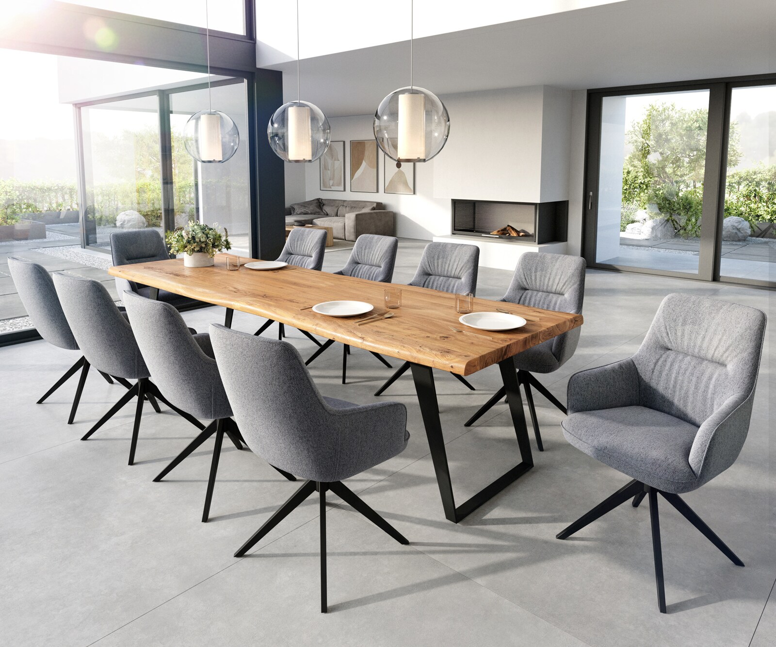 Chaise-de-salle-à-manger Zelia-Flex avec accoudoirs tissu texturé gris clair pied croisé large noir ressorts ensachés 3 Chaise-de-salle-à-manger Zelia-Flex avec accoudoirs tissu texturé gris clair pied croisé large noir ressorts ensachés 3