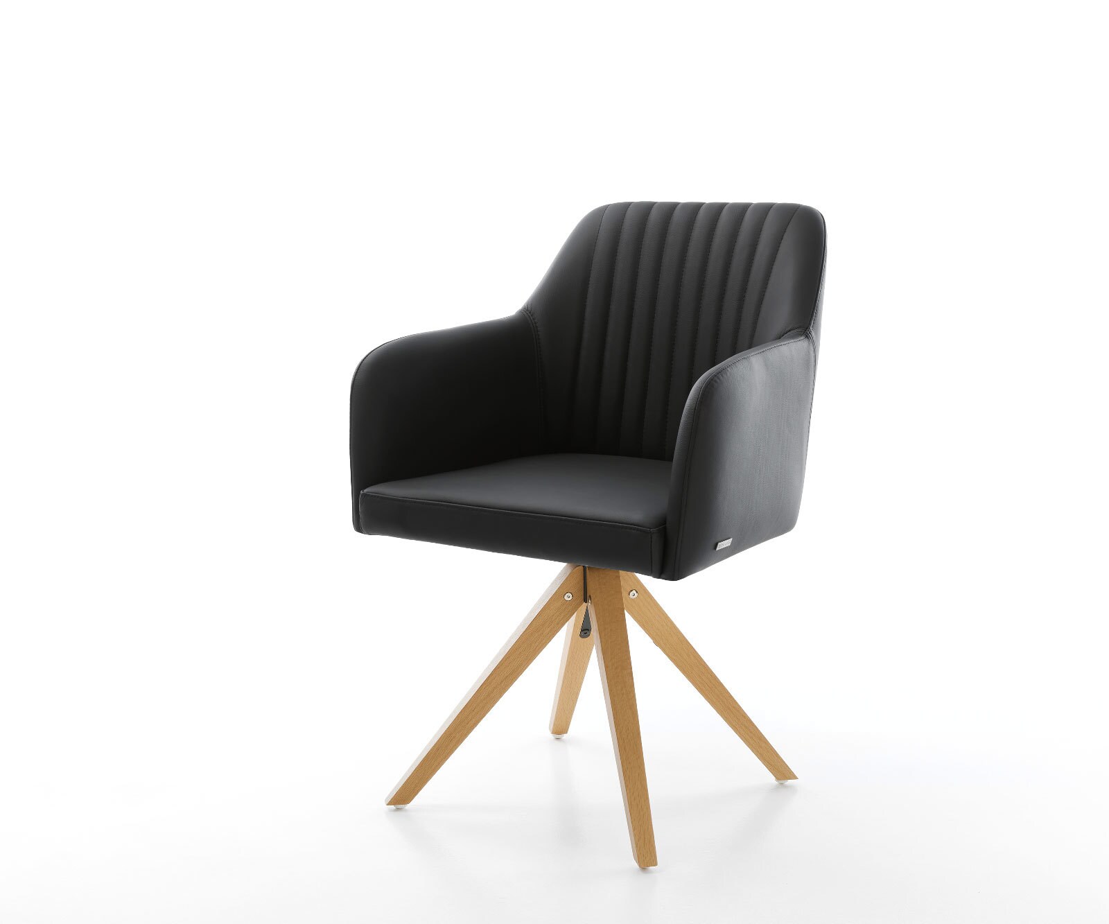 Chaise-de-salle-à-manger Greg-Flex cuir de vache noir pied en bois angulaire naturel ressorts ensachés