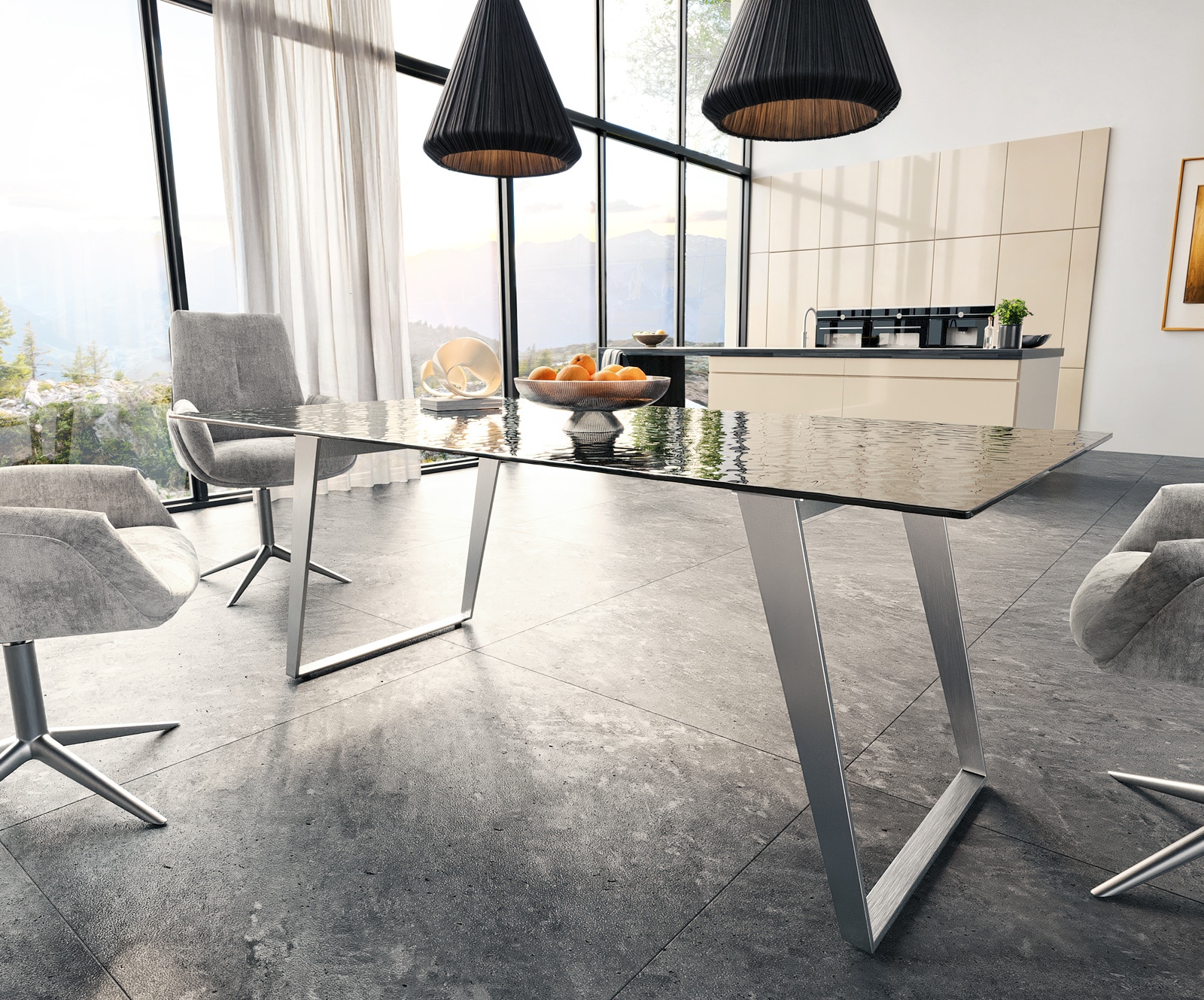 Table à manger Edge 200x100 verre fondu noir fumé relief en 3D acier inoxydable incliné 3 Table à manger Edge 200x100 verre fondu noir fumé relief en 3D acier inoxydable incliné 3