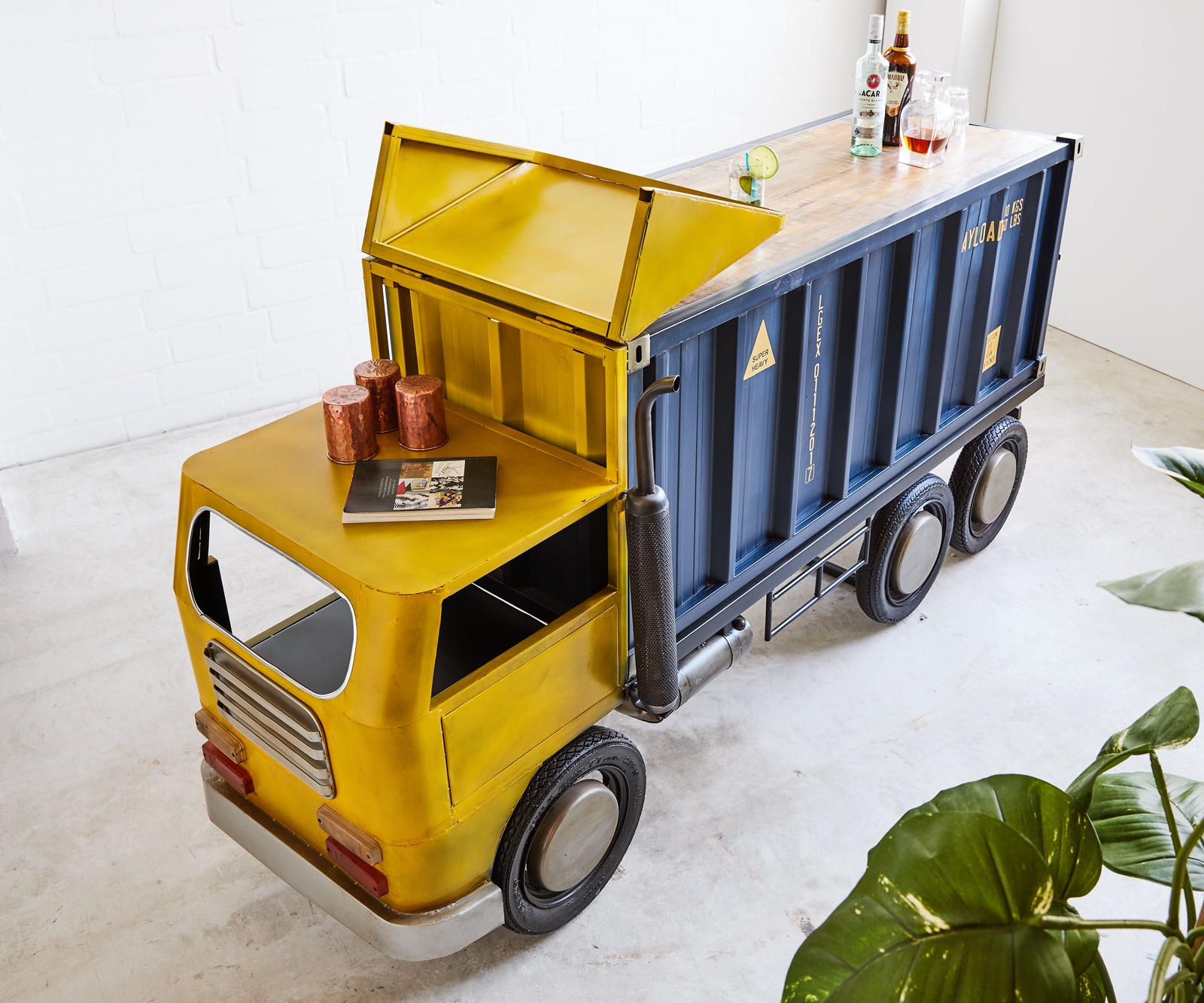 Bar camion 220x110 cm Métal Bois de mangue Bleu Jaune 4 Bar camion 220x110 cm Métal Bois de mangue Bleu Jaune 4