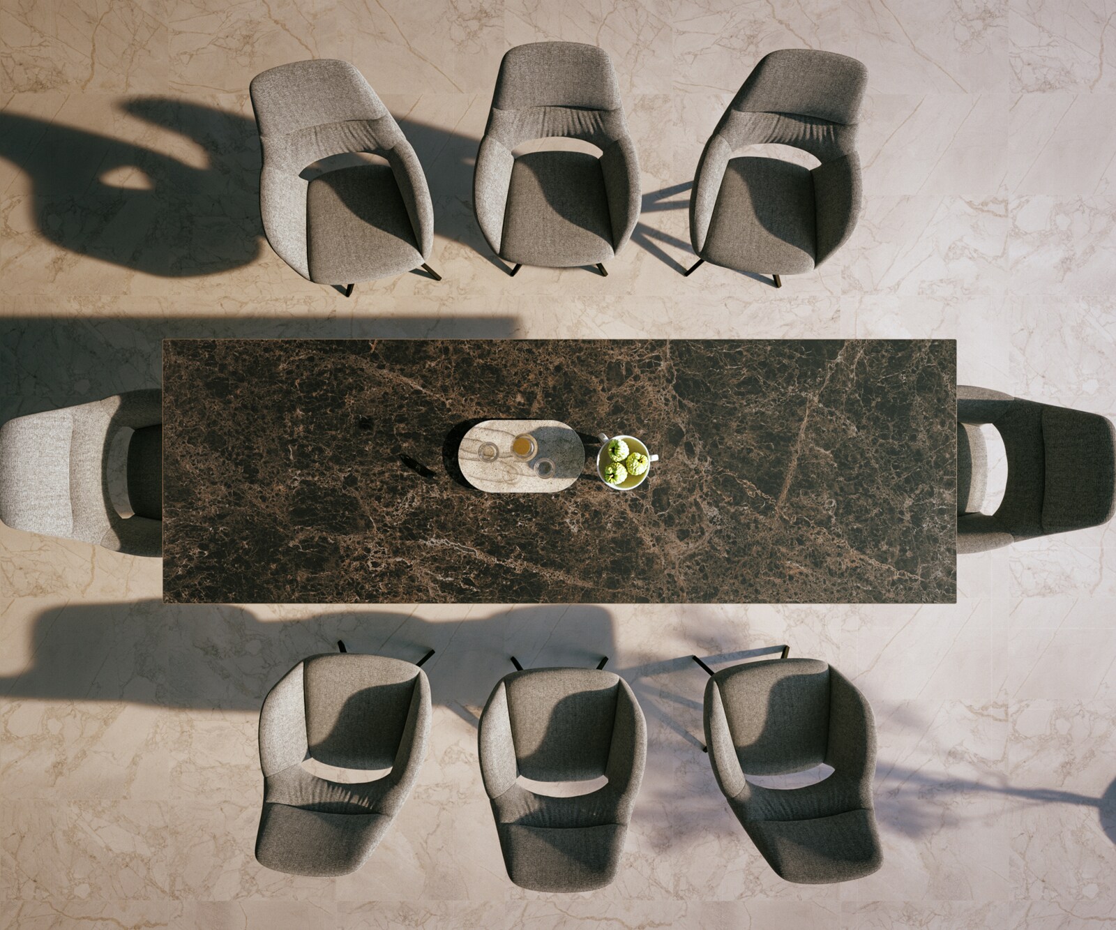 Table d’extérieur Edge 300x100 cm céramique Laminam® Emperador Extra Lucidato brun foncé piètement croisé rectangulaire noir 5