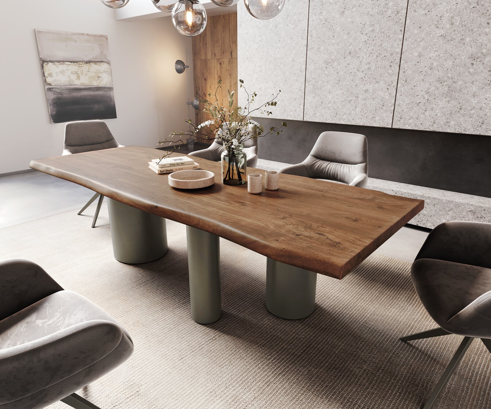 Table à manger Edge 260x100 XL Acacia Marron Troa Métal finition à effet Titane Live-Edge 1