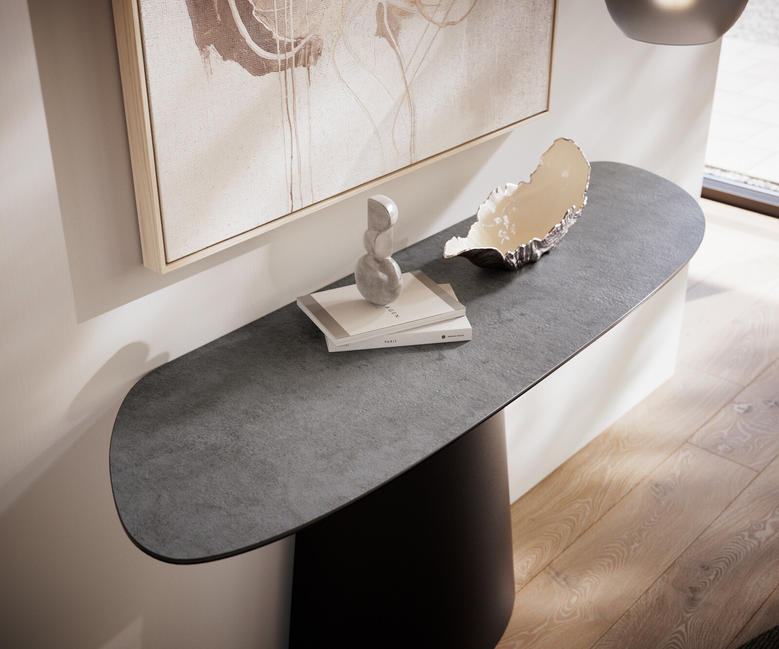 Table console Edge Organique 140x40 cm Céramique Béton Gris Conos Métal Noir 5