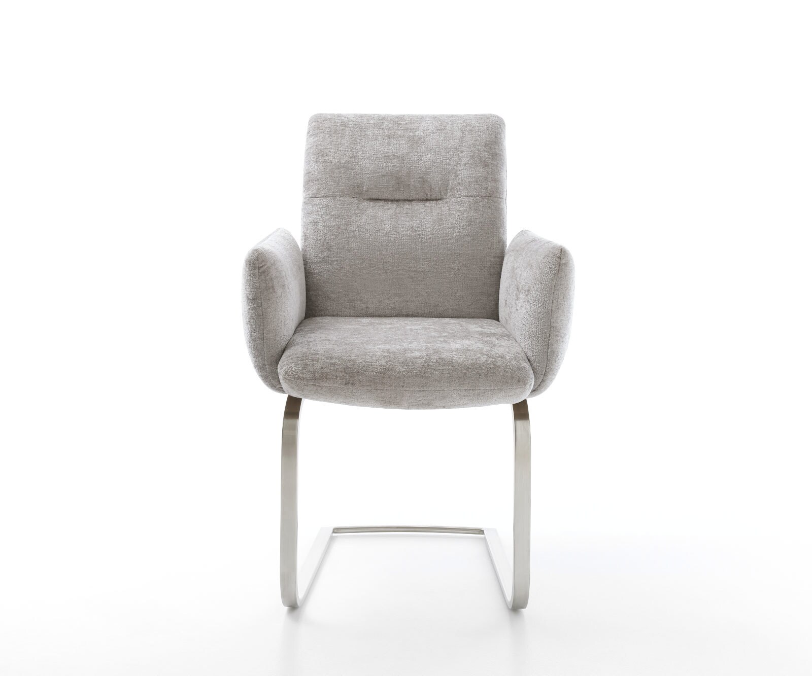 Cantilever Jova-Flex avec accoudoirs chenille gris argenté pied cantilever plat acier inoxydable brossé ressorts ensachés 1