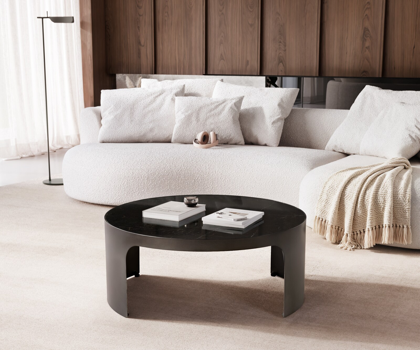 Table-basse Alerio 90 x 90 cm, marbre noir et métal doré, finition Black Antique 4