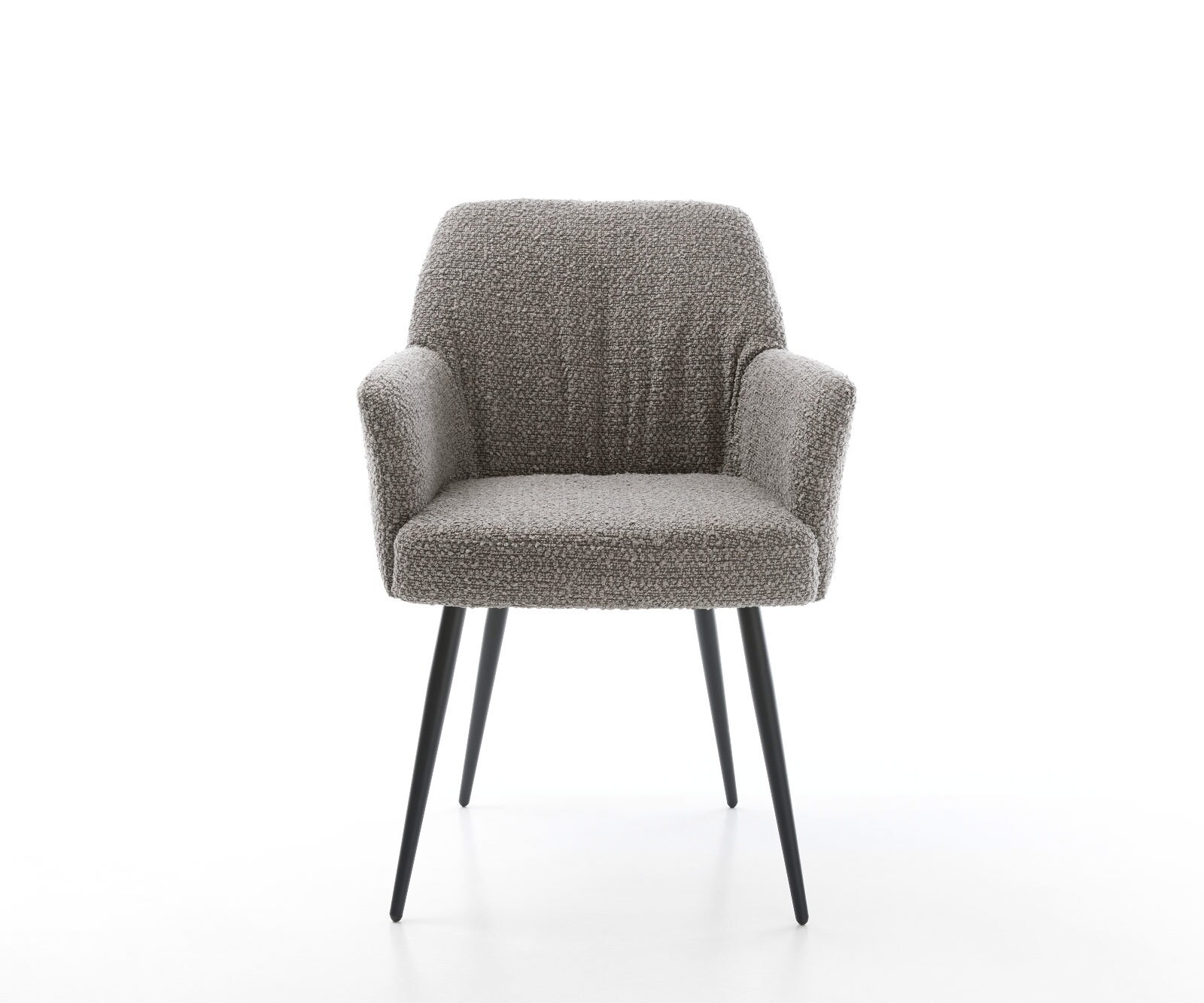Chaise-de-salle-à-manger Xana-Flex avec accoudoirs bouclé gris argenté 4 pieds coniques noir ressorts ensachés 1
