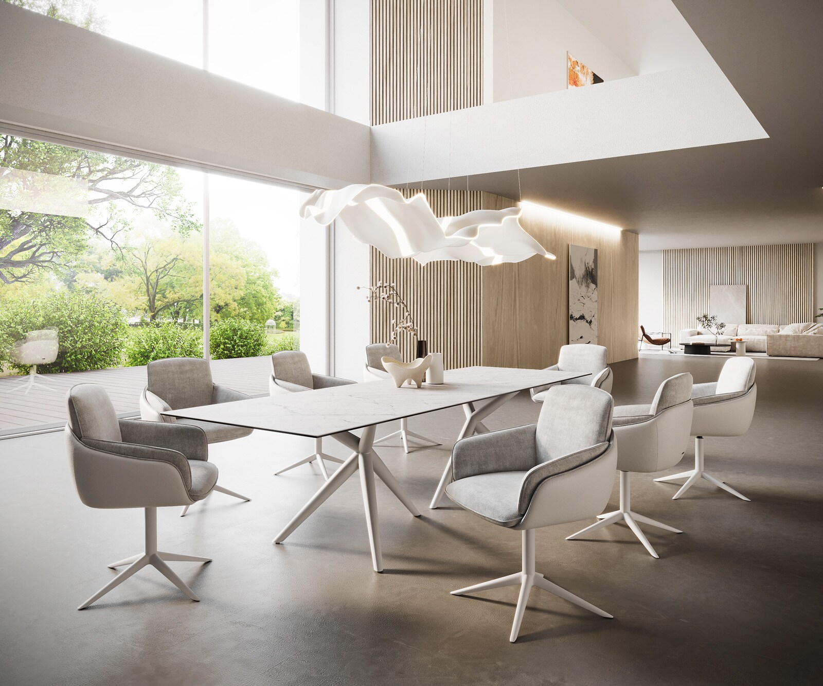 Table à manger Edge 300x100 Céramique Laminam®Statuarietto Blanc Estelar rond Métal Blanc 6