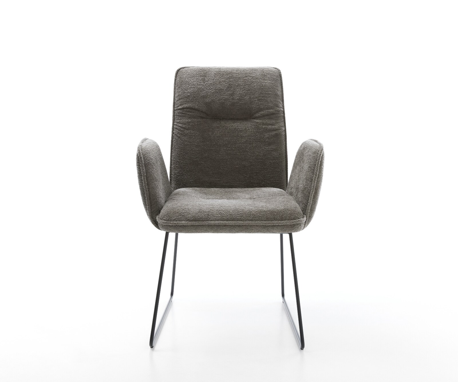 Chaise-de-salle-à-manger Vinja-Flex bouclé doux couleur boue pied trapèze noir 1
