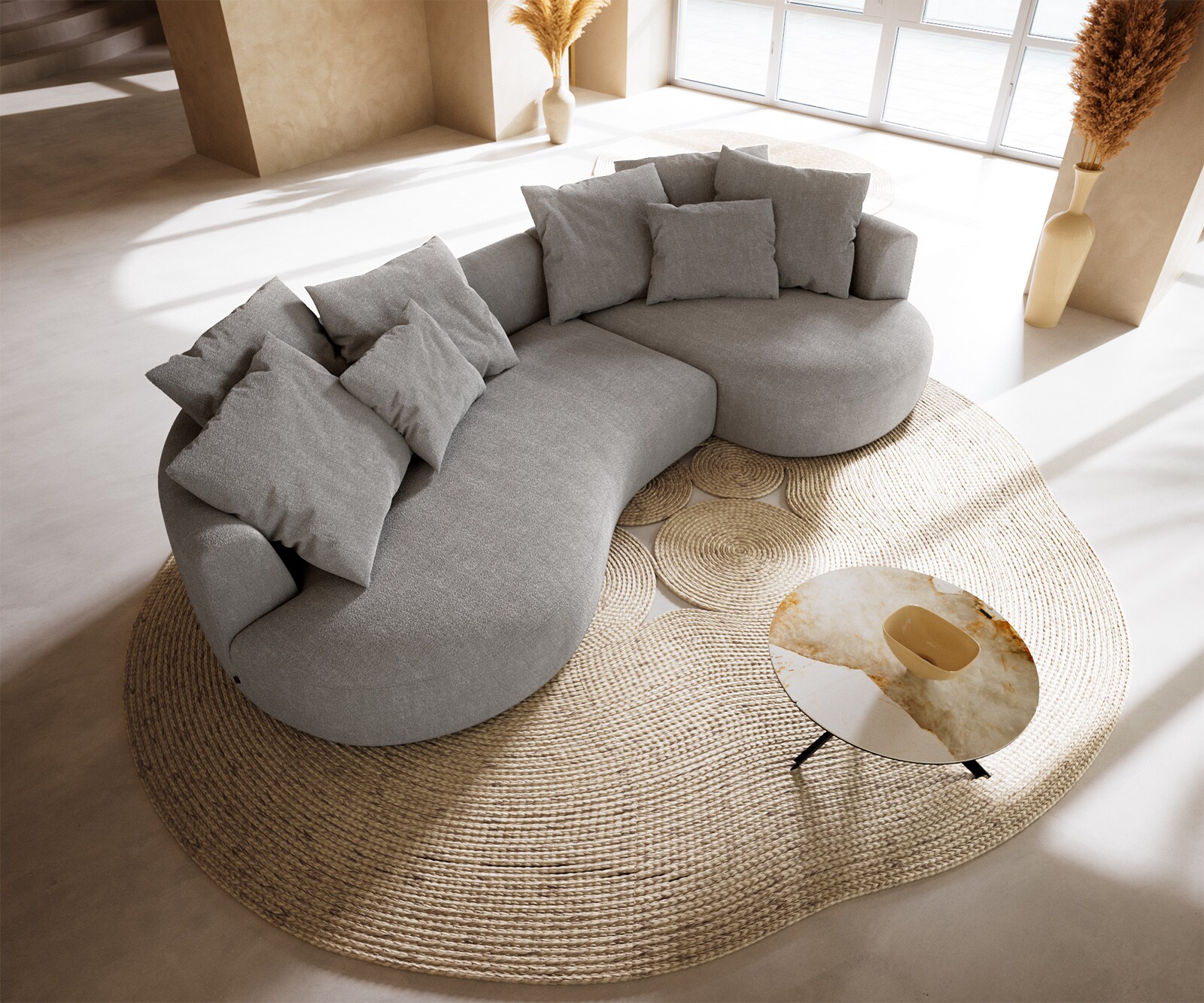 Grand-canapé Edina 330 x 170 cm, tissu structuré gris clair 4