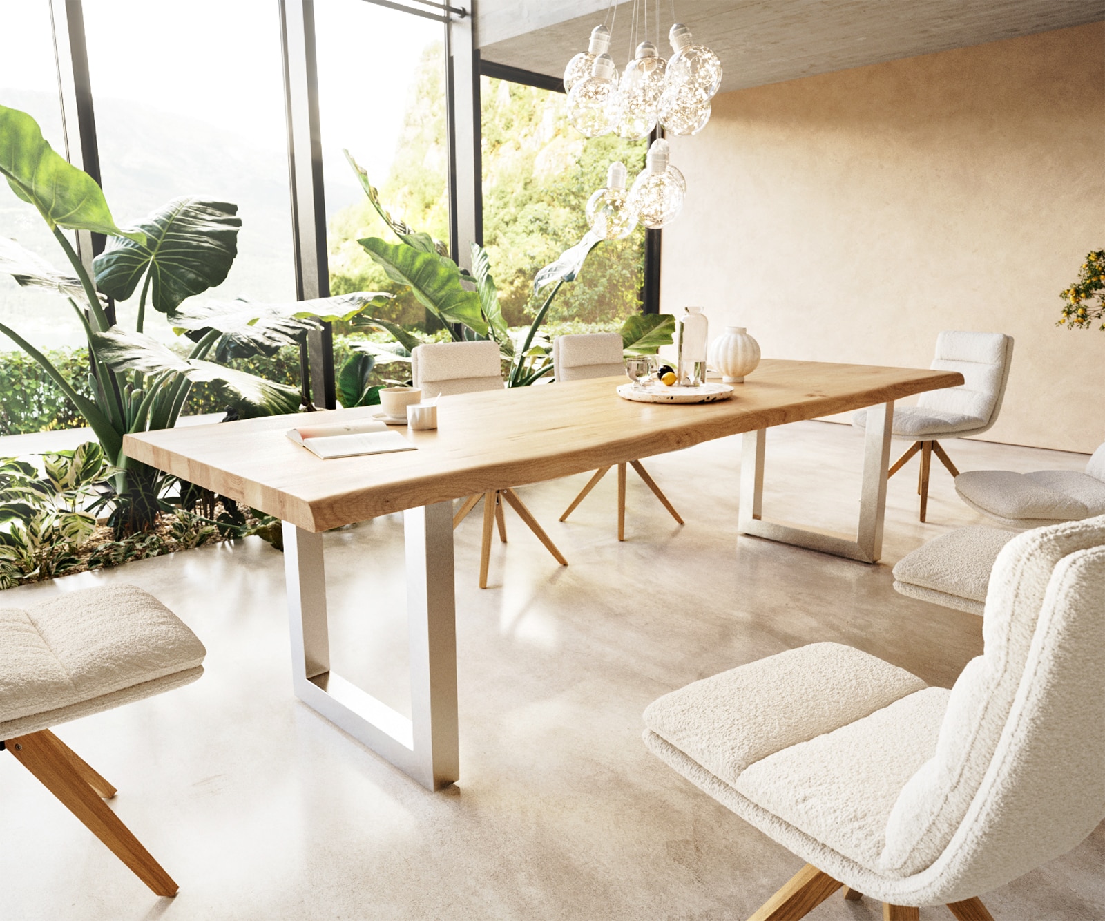 Table à manger Edge 300x100 chêne nature acier inoxydable large Live-Edge 1